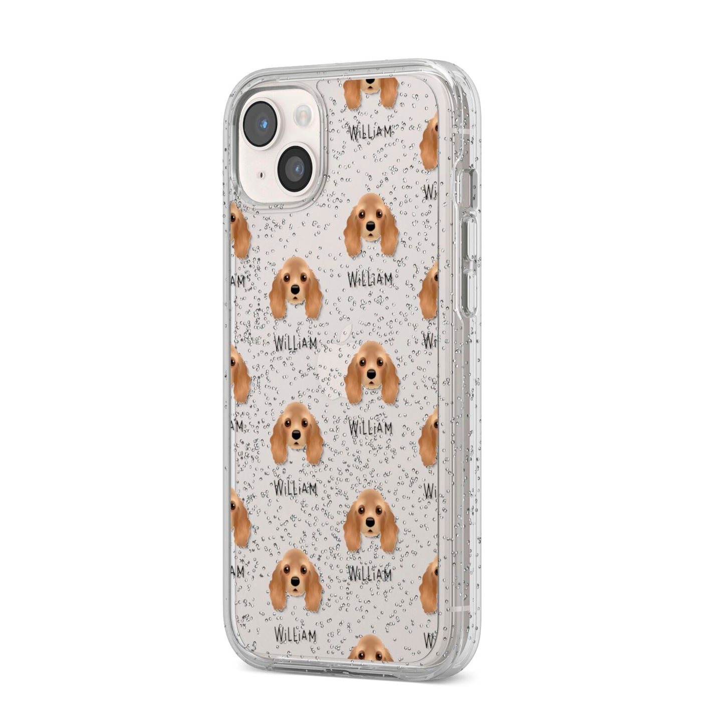 American Cocker Spaniel Icon with Name iPhone 14 Plus Glitter Tough Case Starlight Angled Image