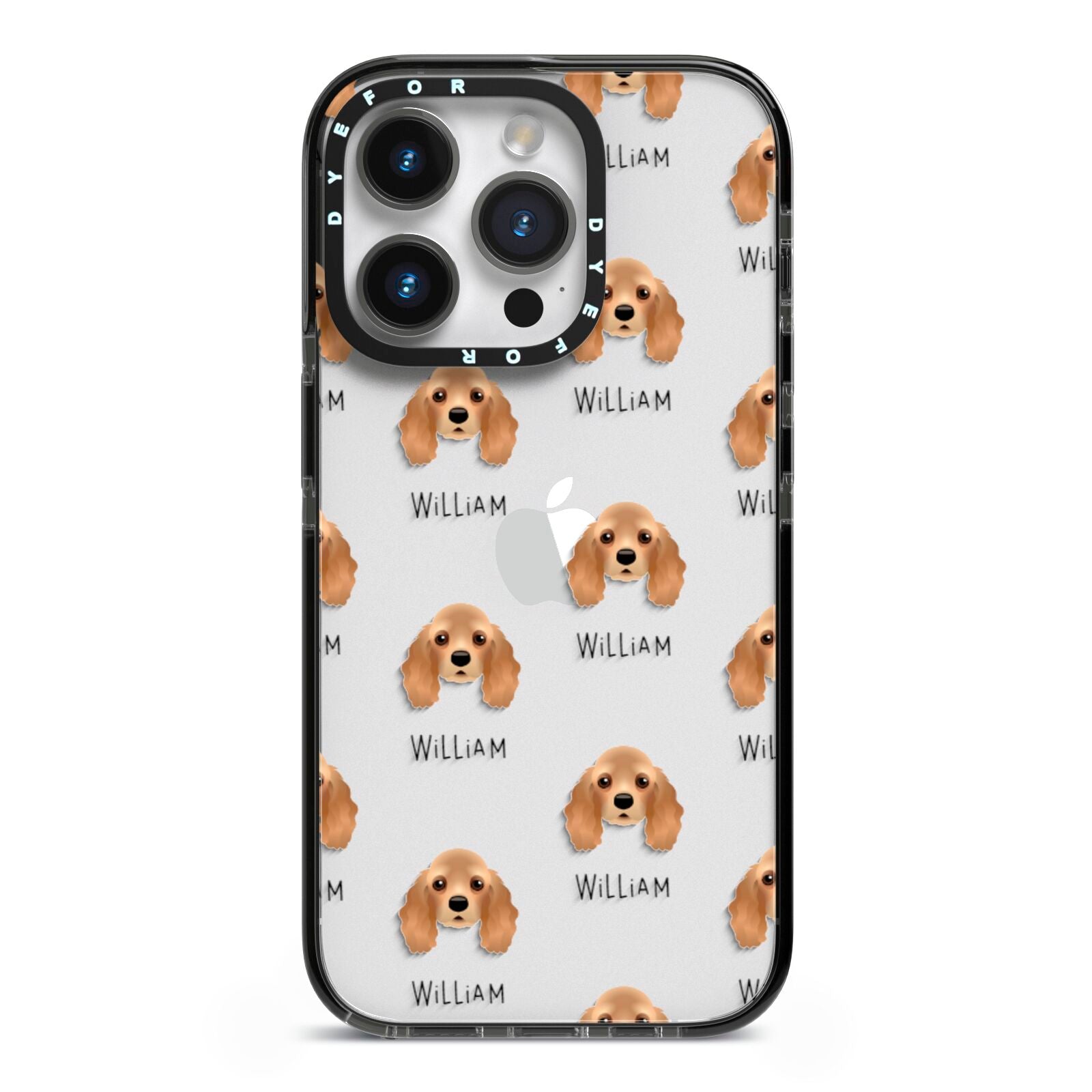 American Cocker Spaniel Icon with Name iPhone 14 Pro Black Impact Case on Silver phone