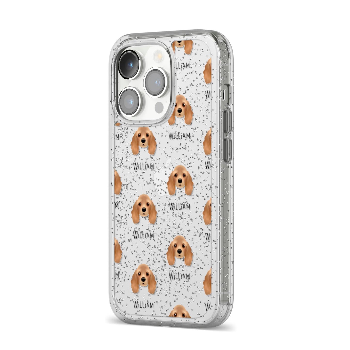 American Cocker Spaniel Icon with Name iPhone 14 Pro Glitter Tough Case Silver Angled Image
