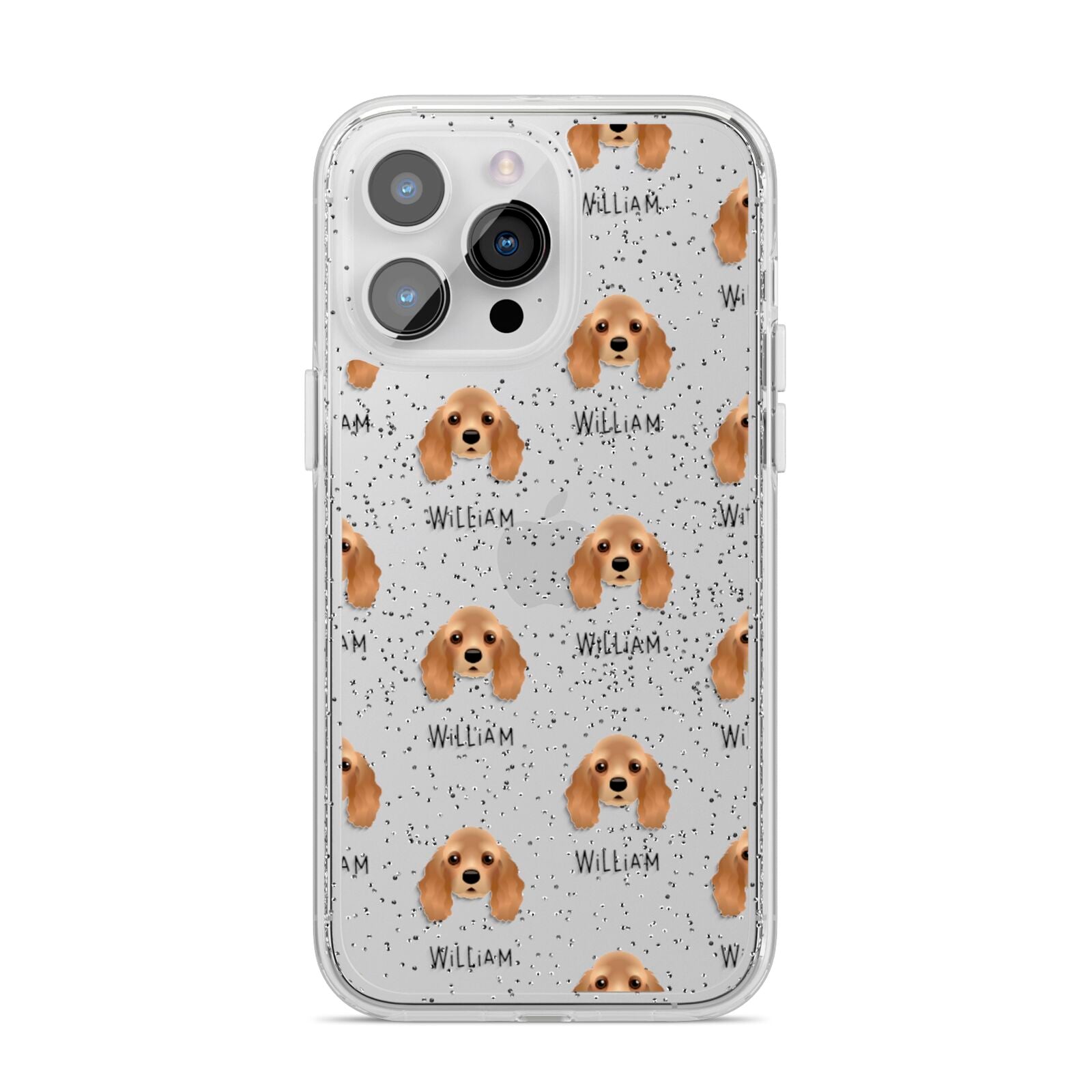 American Cocker Spaniel Icon with Name iPhone 14 Pro Max Glitter Tough Case Silver