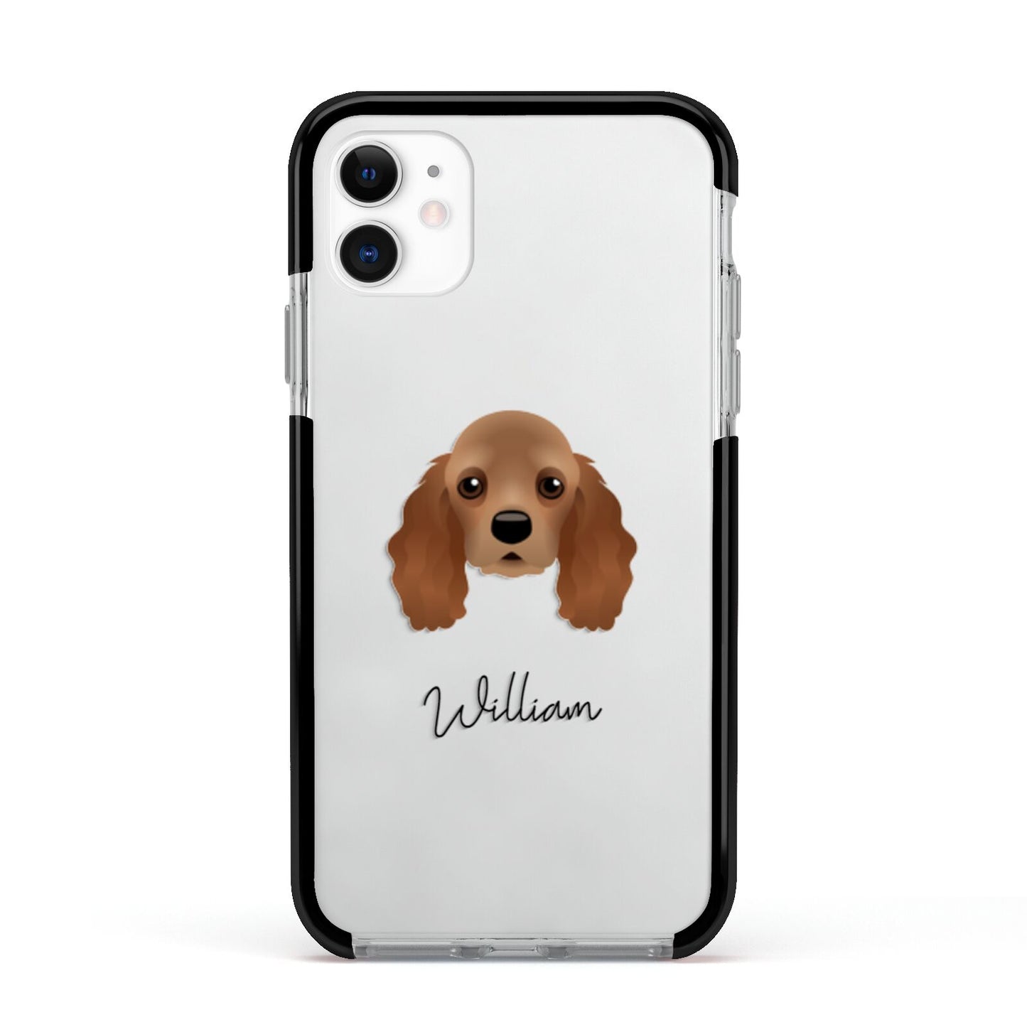 American Cocker Spaniel Personalised Apple iPhone 11 in White with Black Impact Case