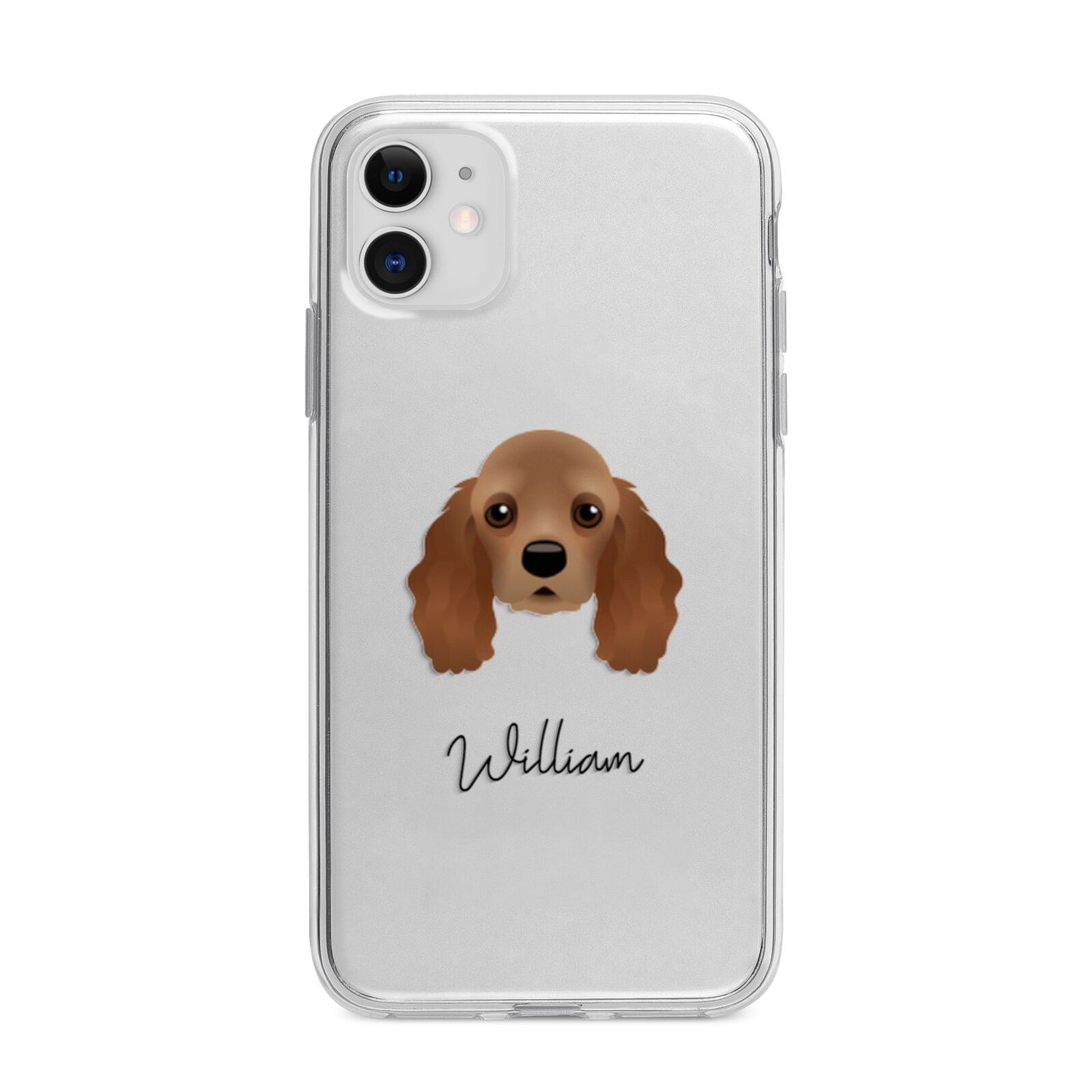 American Cocker Spaniel Personalised Apple iPhone 11 in White with Bumper Case