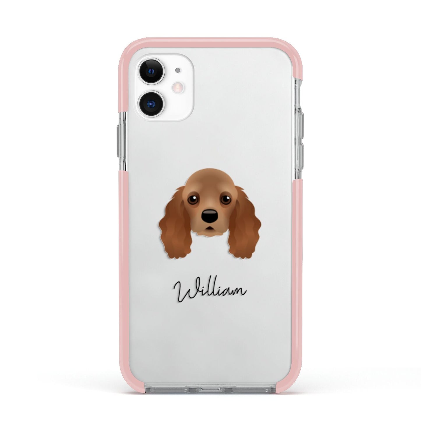American Cocker Spaniel Personalised Apple iPhone 11 in White with Pink Impact Case
