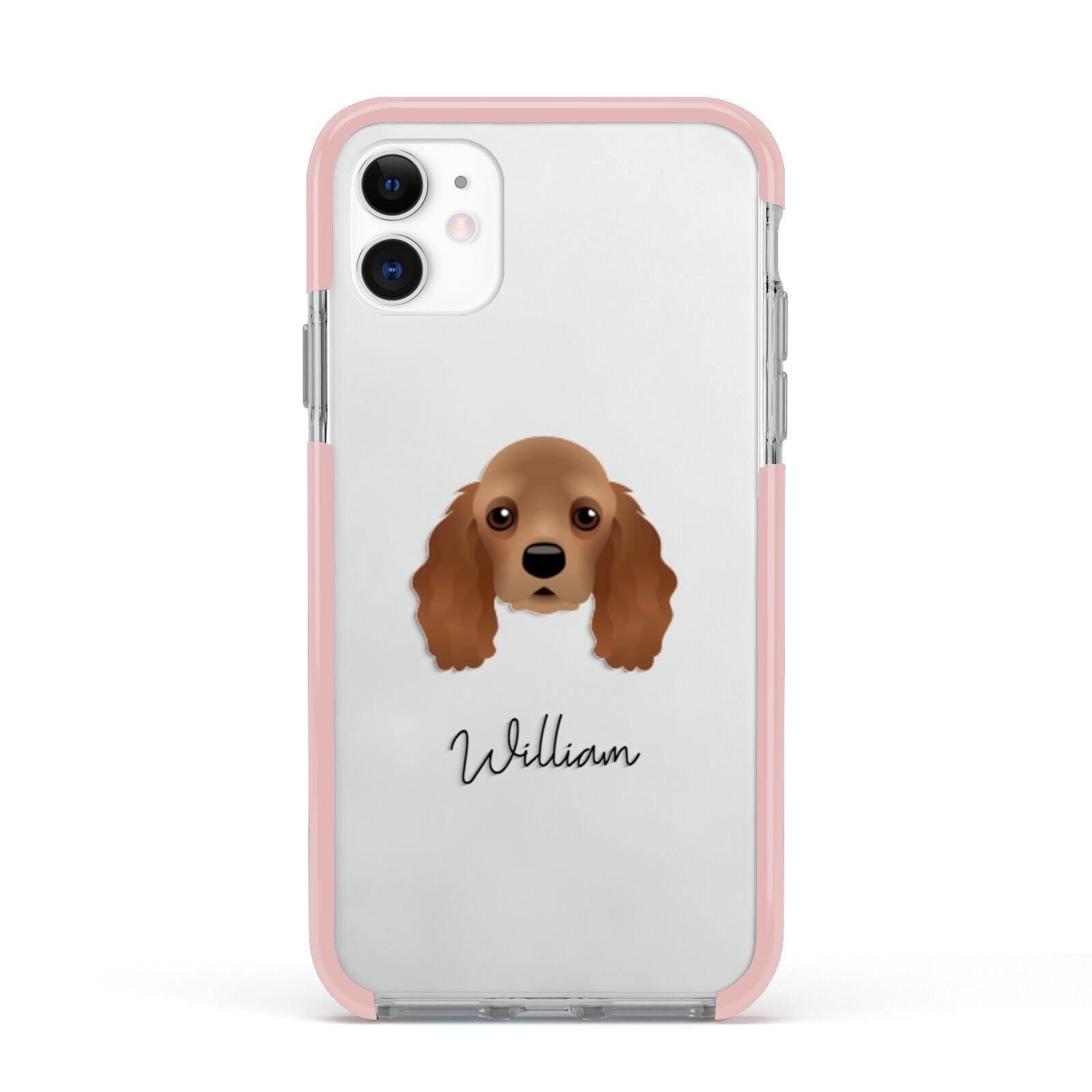 American Cocker Spaniel Personalised Apple iPhone 11 in White with Pink Impact Case