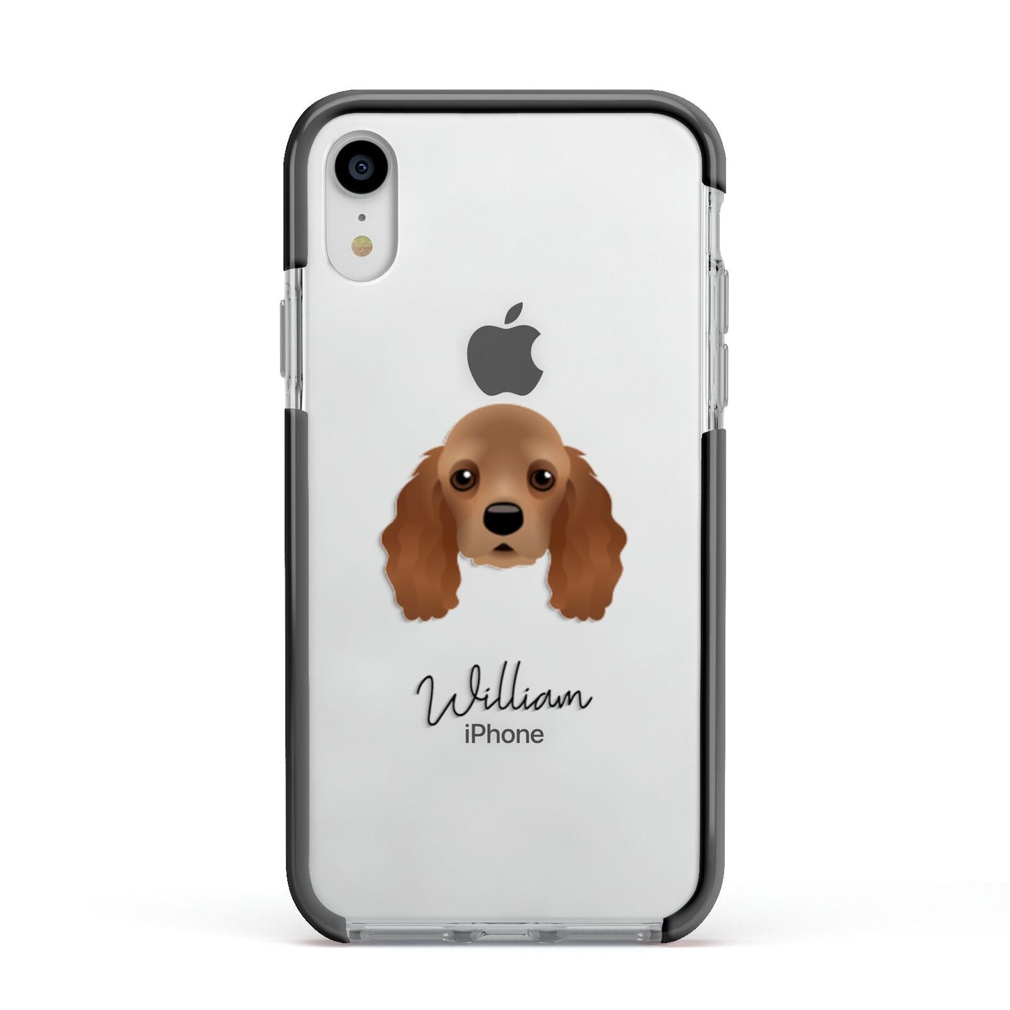 American Cocker Spaniel Personalised Apple iPhone XR Impact Case Black Edge on Silver Phone