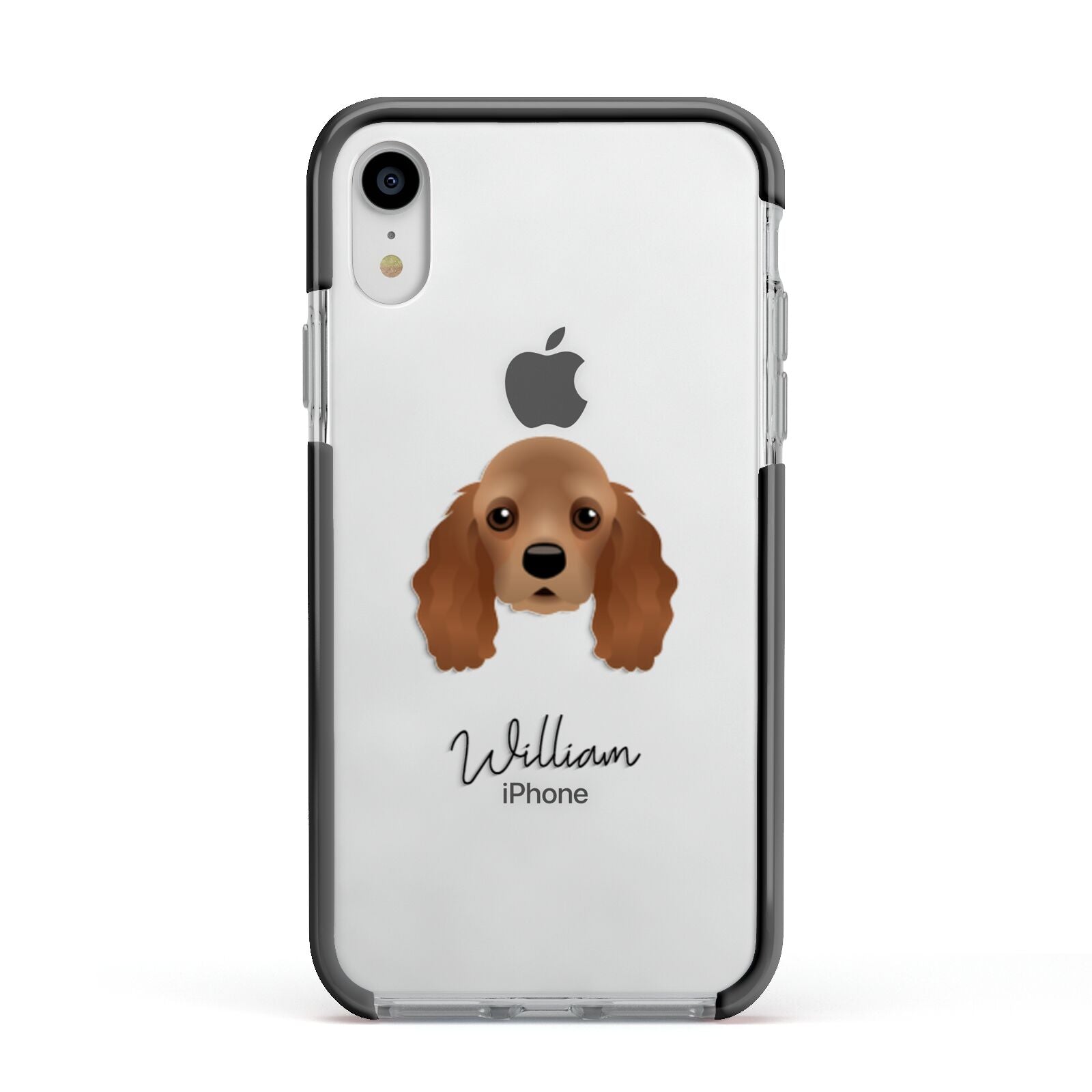 American Cocker Spaniel Personalised Apple iPhone XR Impact Case Black Edge on Silver Phone