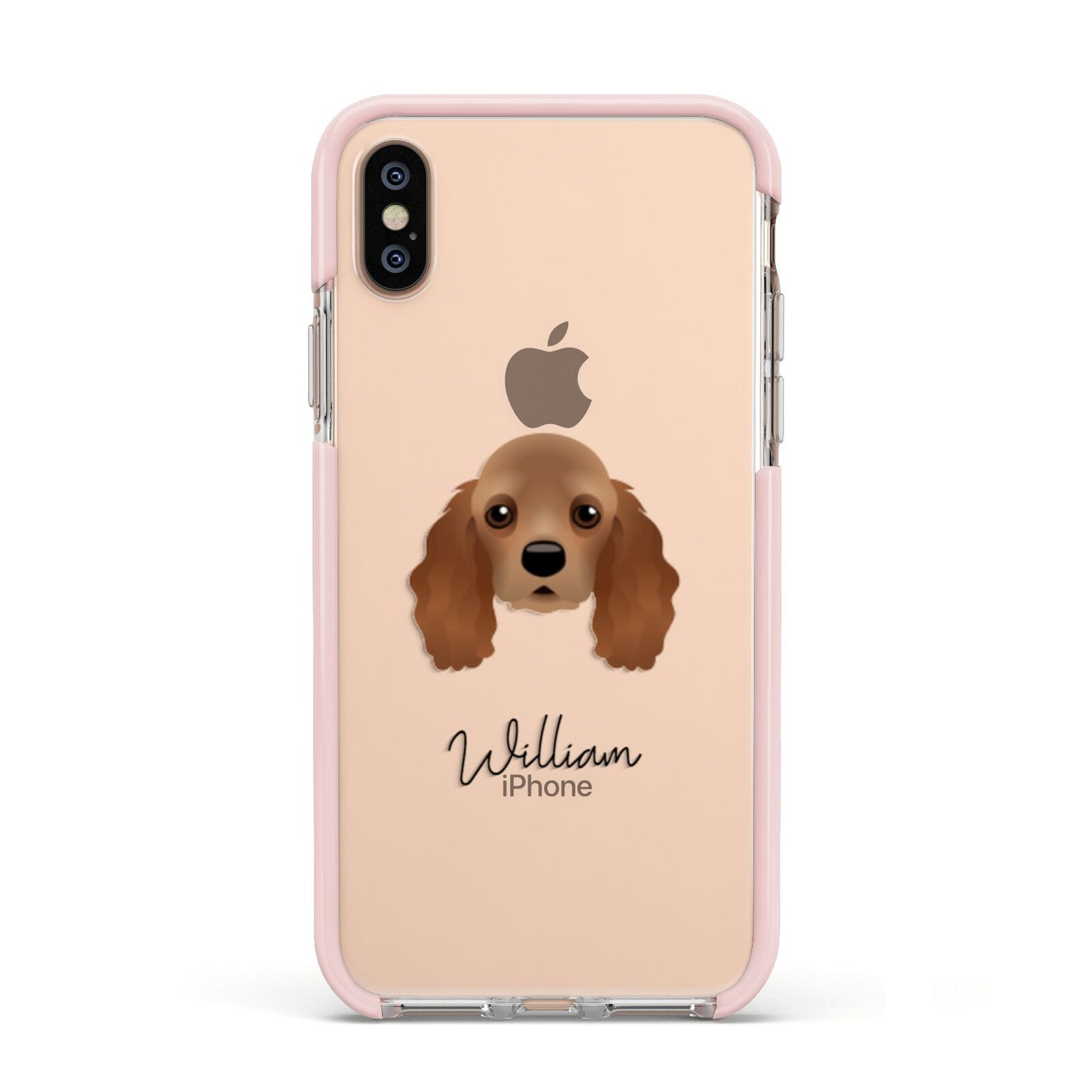 American Cocker Spaniel Personalised Apple iPhone Xs Impact Case Pink Edge on Gold Phone