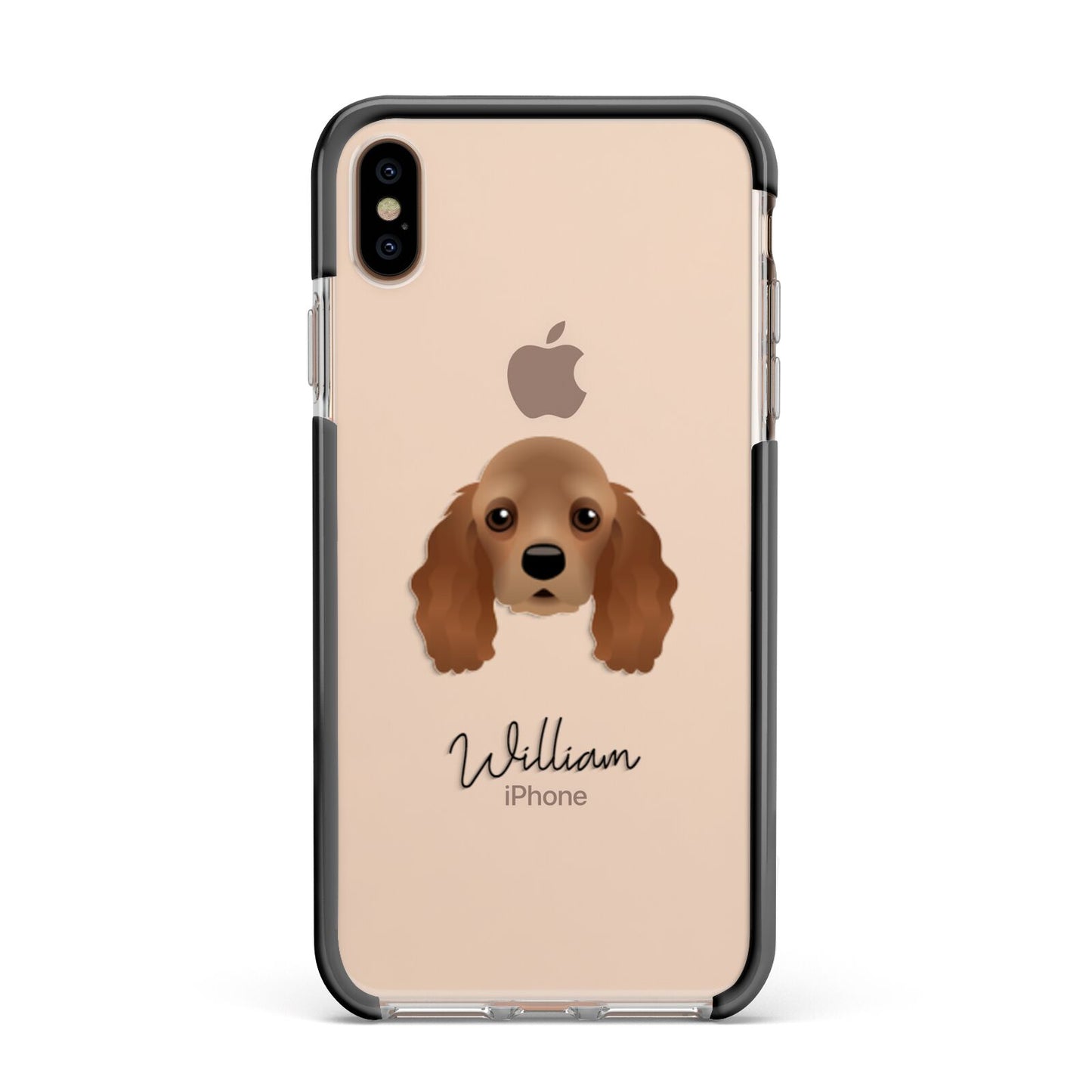 American Cocker Spaniel Personalised Apple iPhone Xs Max Impact Case Black Edge on Gold Phone