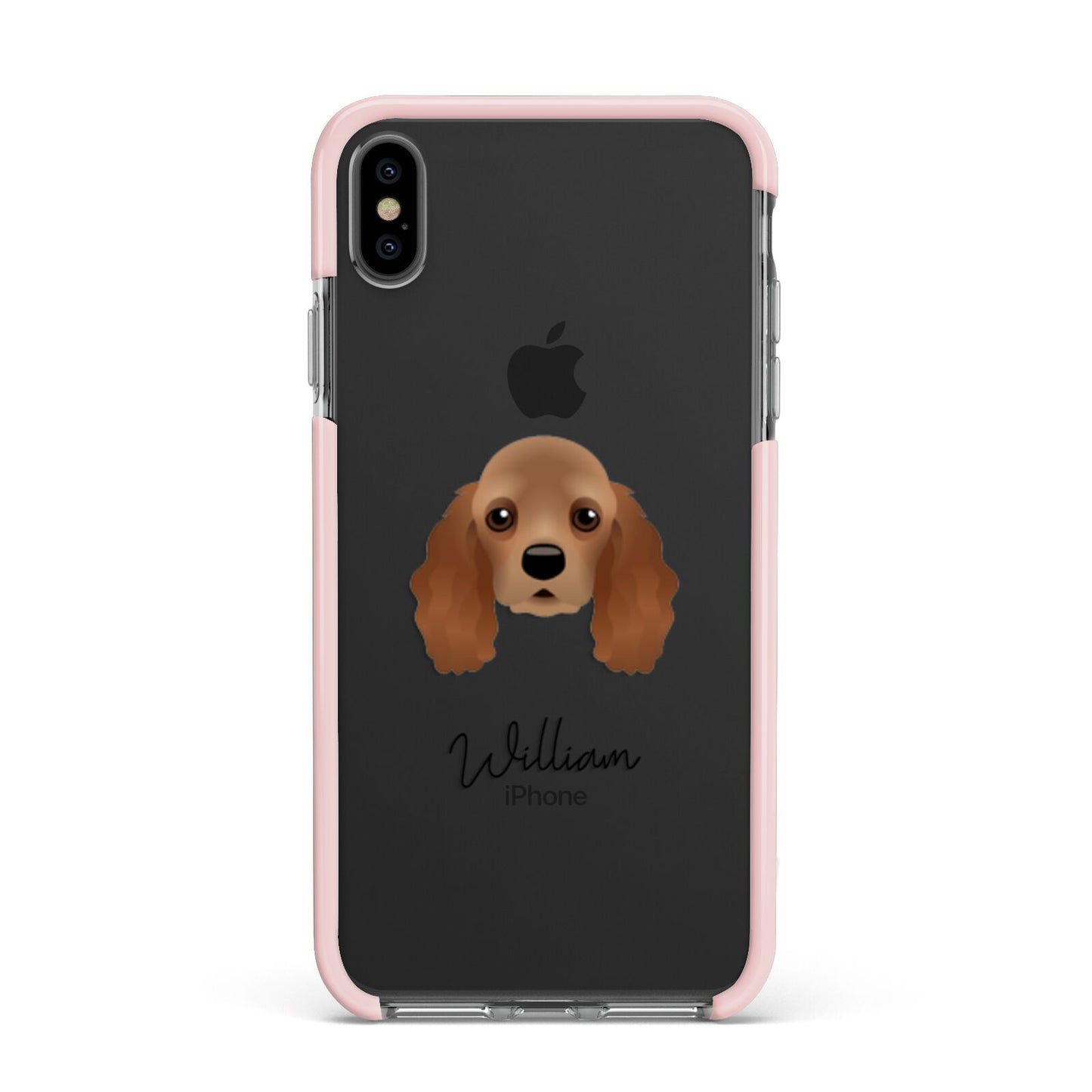 American Cocker Spaniel Personalised Apple iPhone Xs Max Impact Case Pink Edge on Black Phone