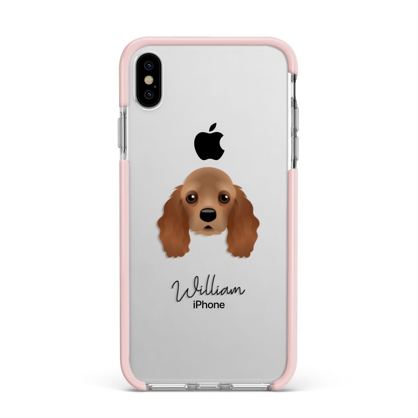 American Cocker Spaniel Personalised Apple iPhone Xs Max Impact Case Pink Edge on Silver Phone