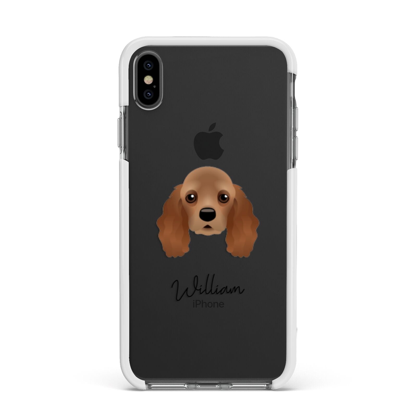 American Cocker Spaniel Personalised Apple iPhone Xs Max Impact Case White Edge on Black Phone