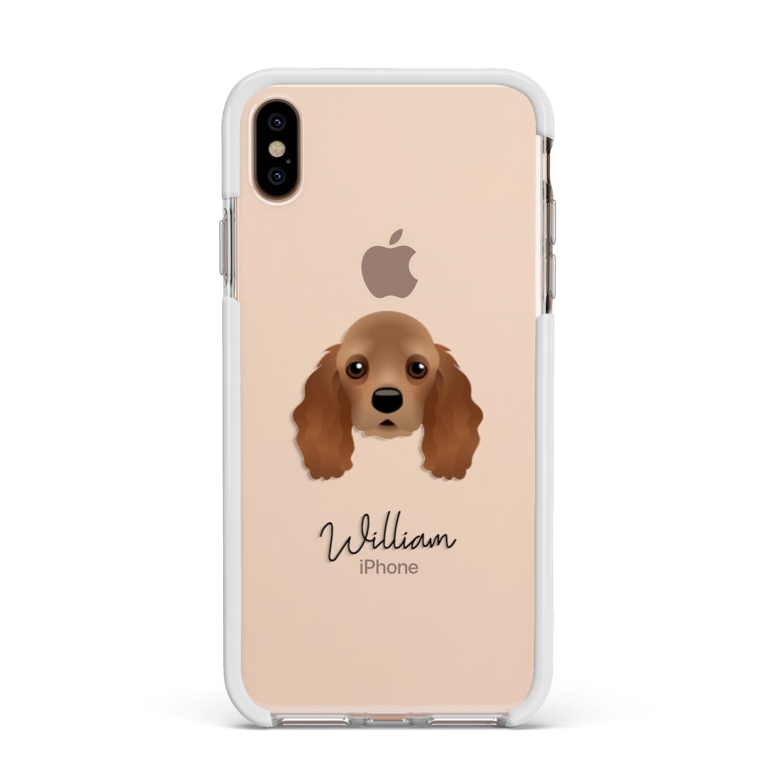 American Cocker Spaniel Personalised Apple iPhone Xs Max Impact Case White Edge on Gold Phone