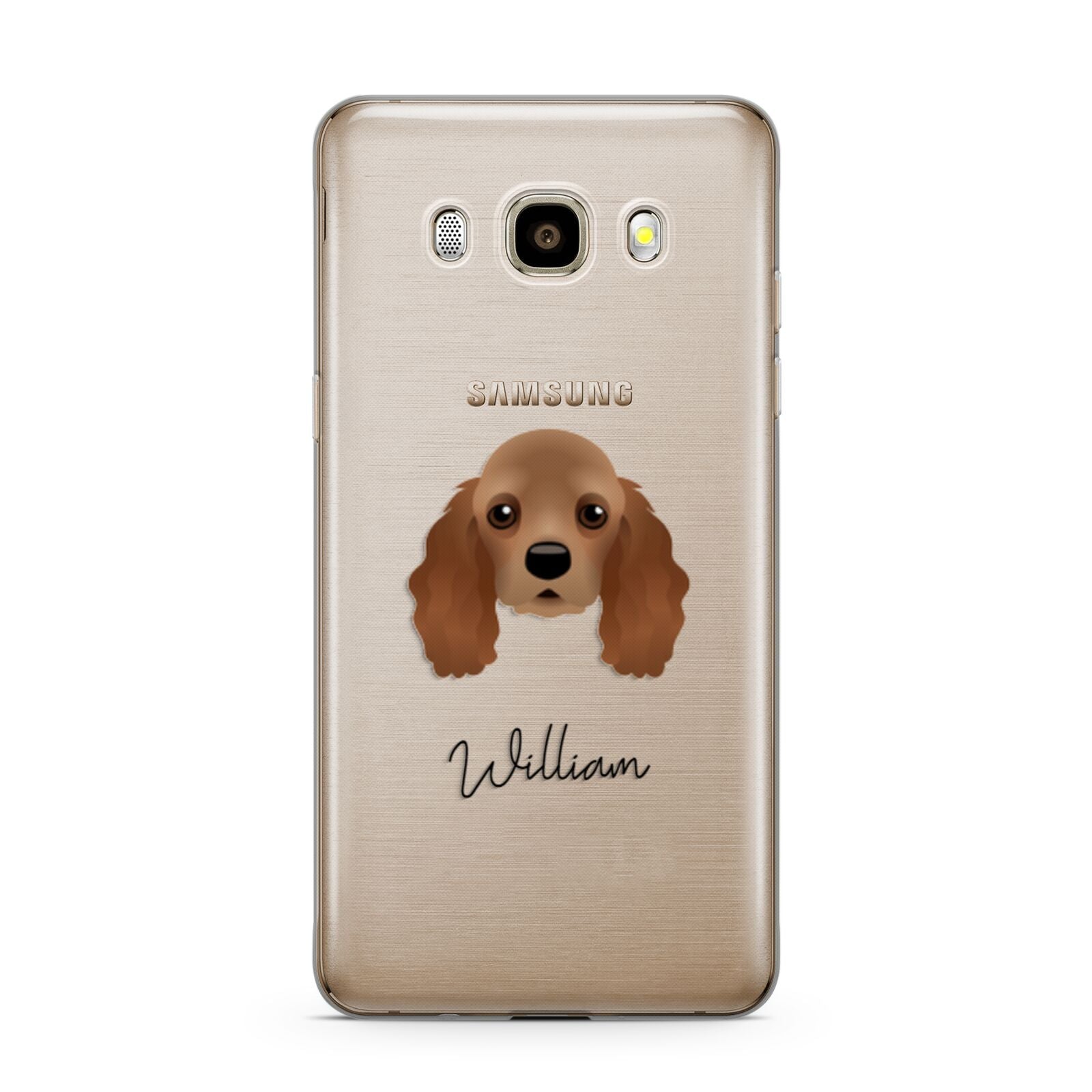American Cocker Spaniel Personalised Samsung Galaxy J7 2016 Case on gold phone