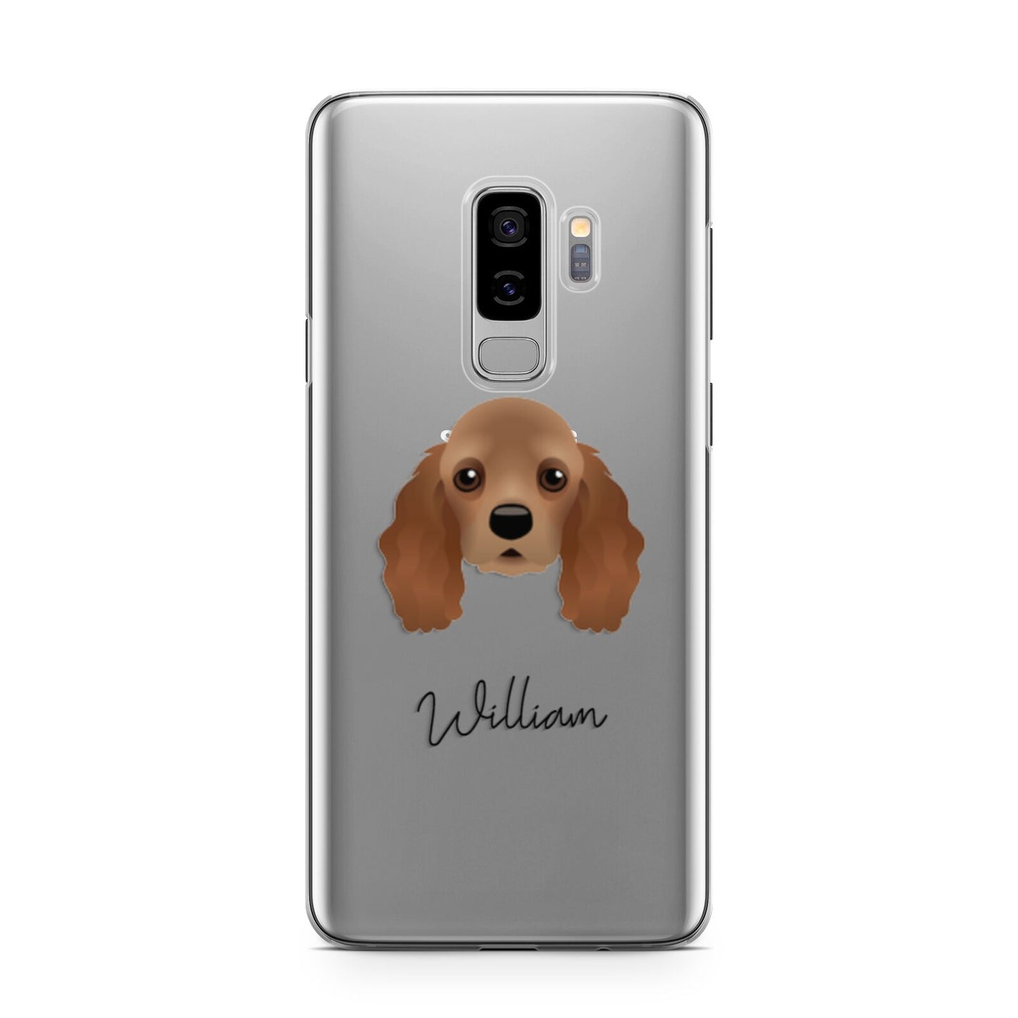 American Cocker Spaniel Personalised Samsung Galaxy S9 Plus Case on Silver phone