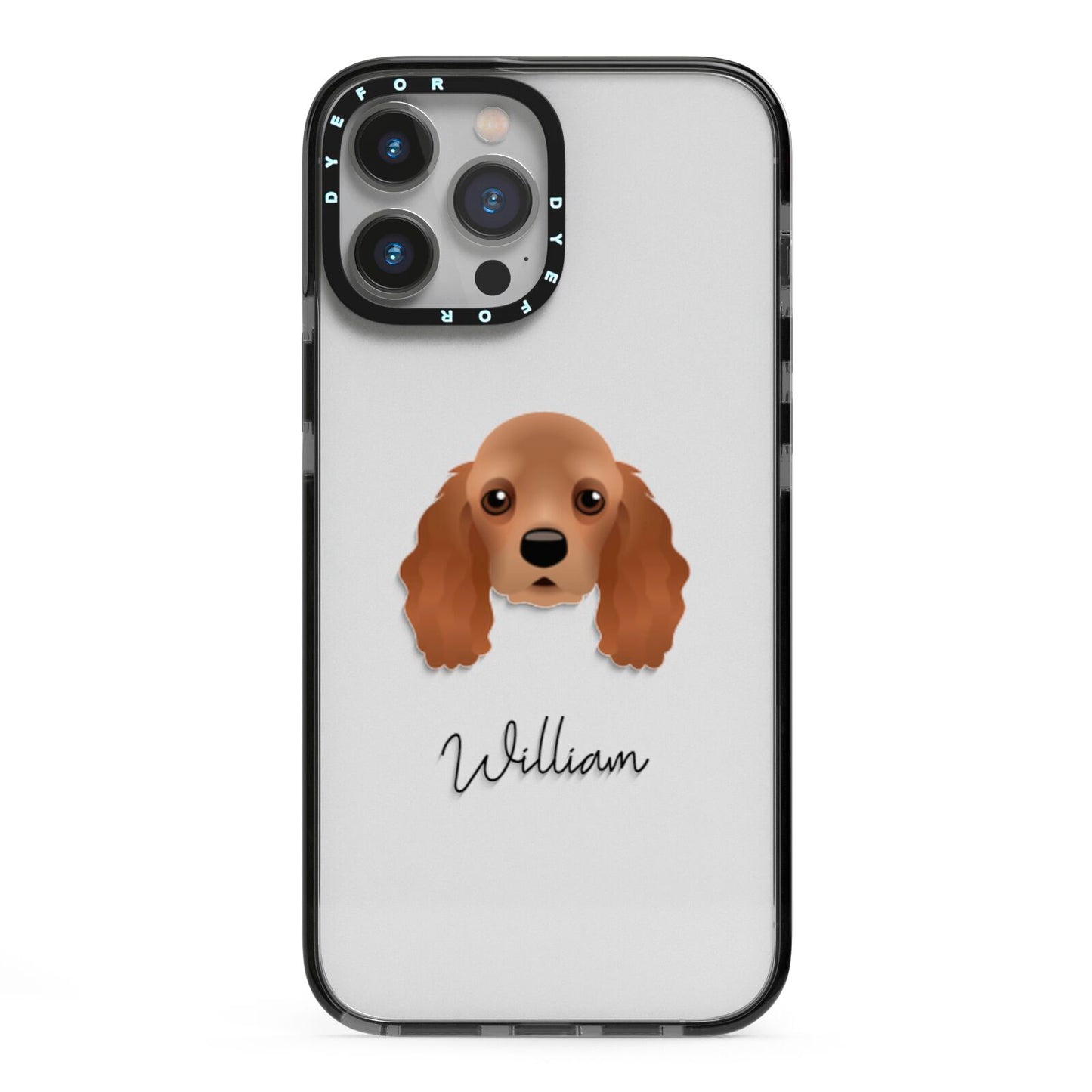 American Cocker Spaniel Personalised iPhone 13 Pro Max Black Impact Case on Silver phone