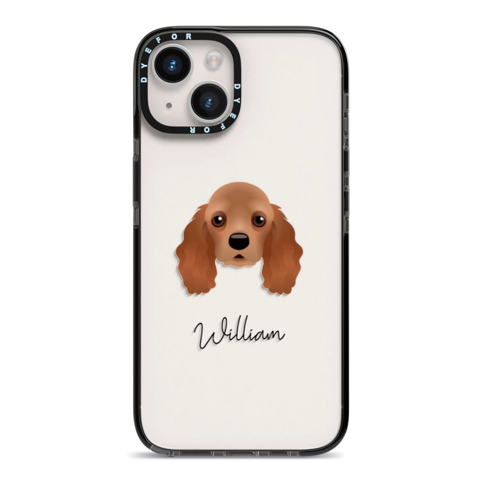 American Cocker Spaniel Personalised iPhone 14 Black Impact Case on Silver phone