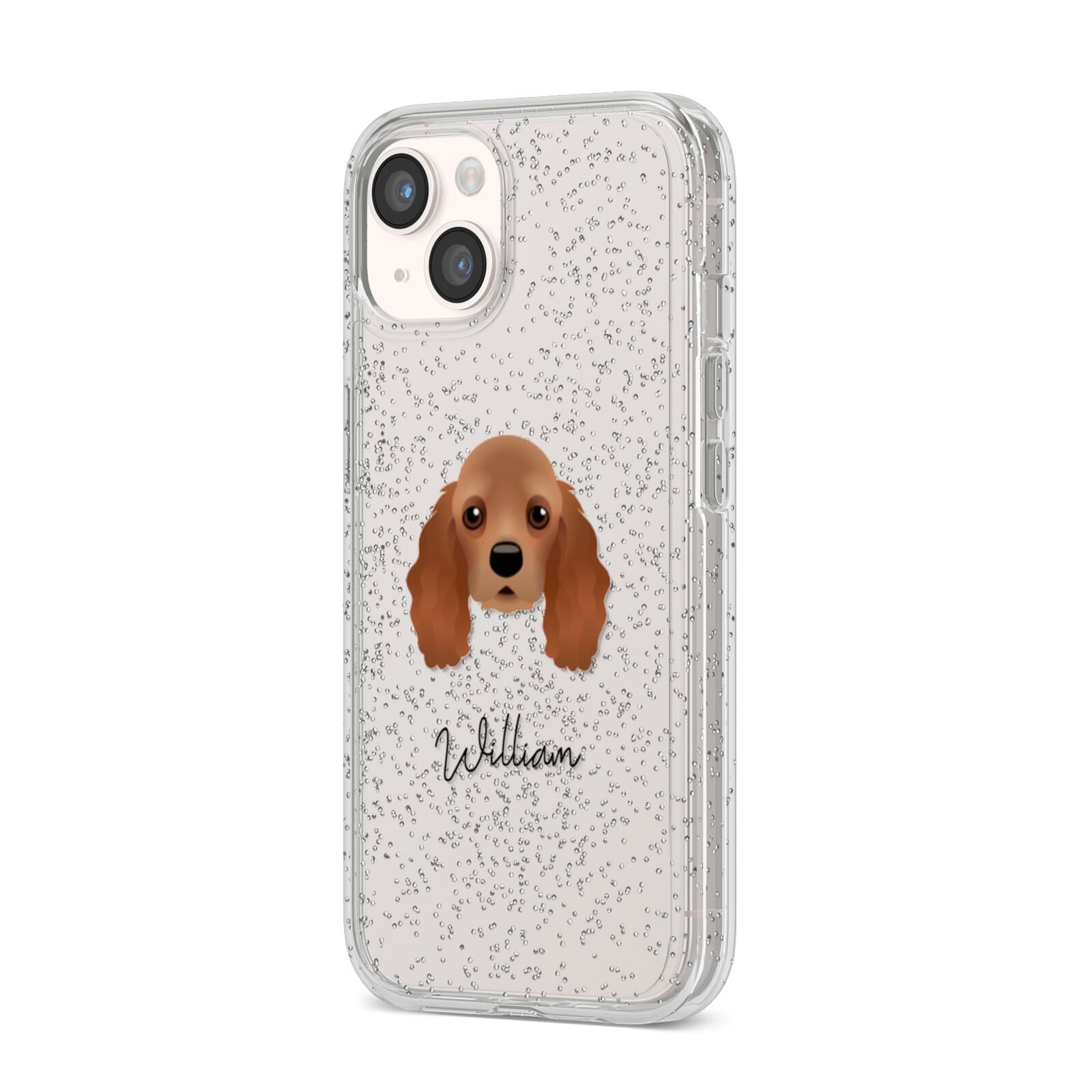 American Cocker Spaniel Personalised iPhone 14 Glitter Tough Case Starlight Angled Image