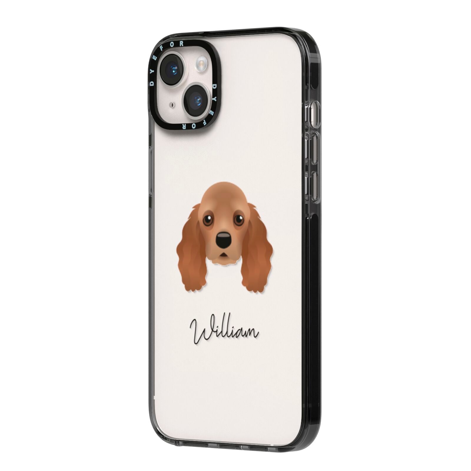 American Cocker Spaniel Personalised iPhone 14 Plus Black Impact Case Side Angle on Silver phone