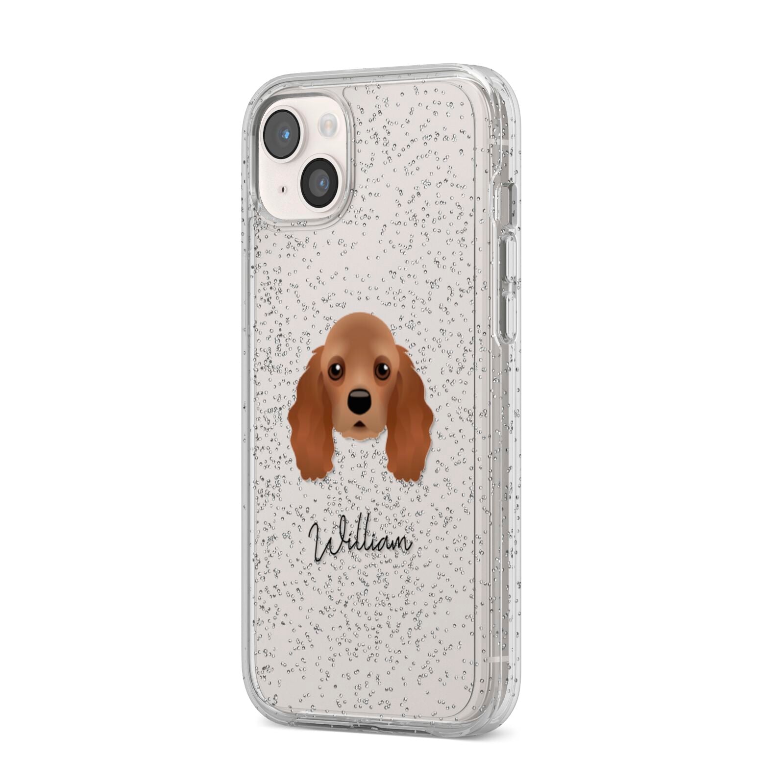 American Cocker Spaniel Personalised iPhone 14 Plus Glitter Tough Case Starlight Angled Image