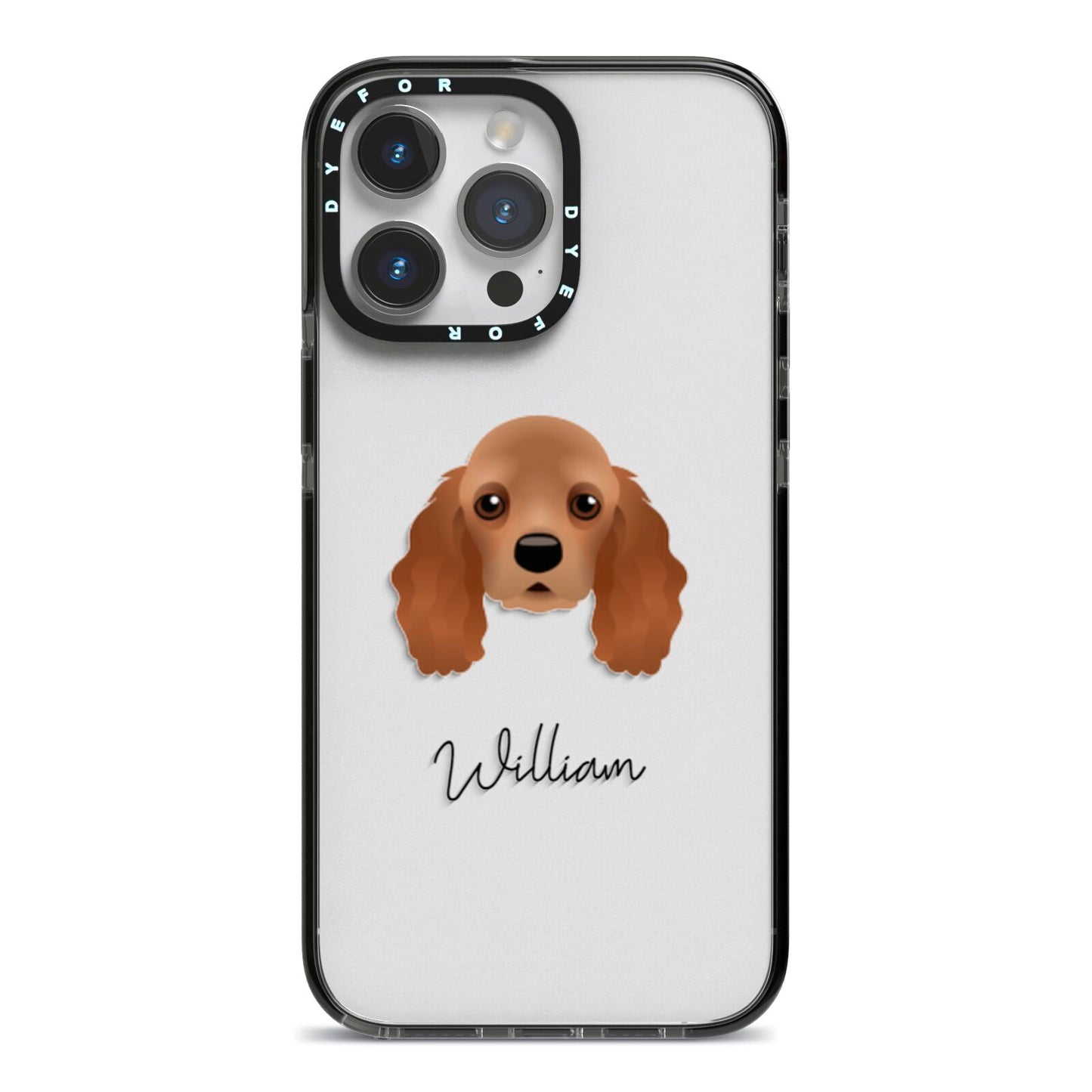 American Cocker Spaniel Personalised iPhone 14 Pro Max Black Impact Case on Silver phone
