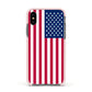 American Flag Apple iPhone Xs Impact Case Pink Edge on Black Phone