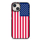 American Flag iPhone 13 Black Impact Case on Silver phone