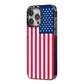 American Flag iPhone 14 Pro Max Black Impact Case Side Angle on Silver phone