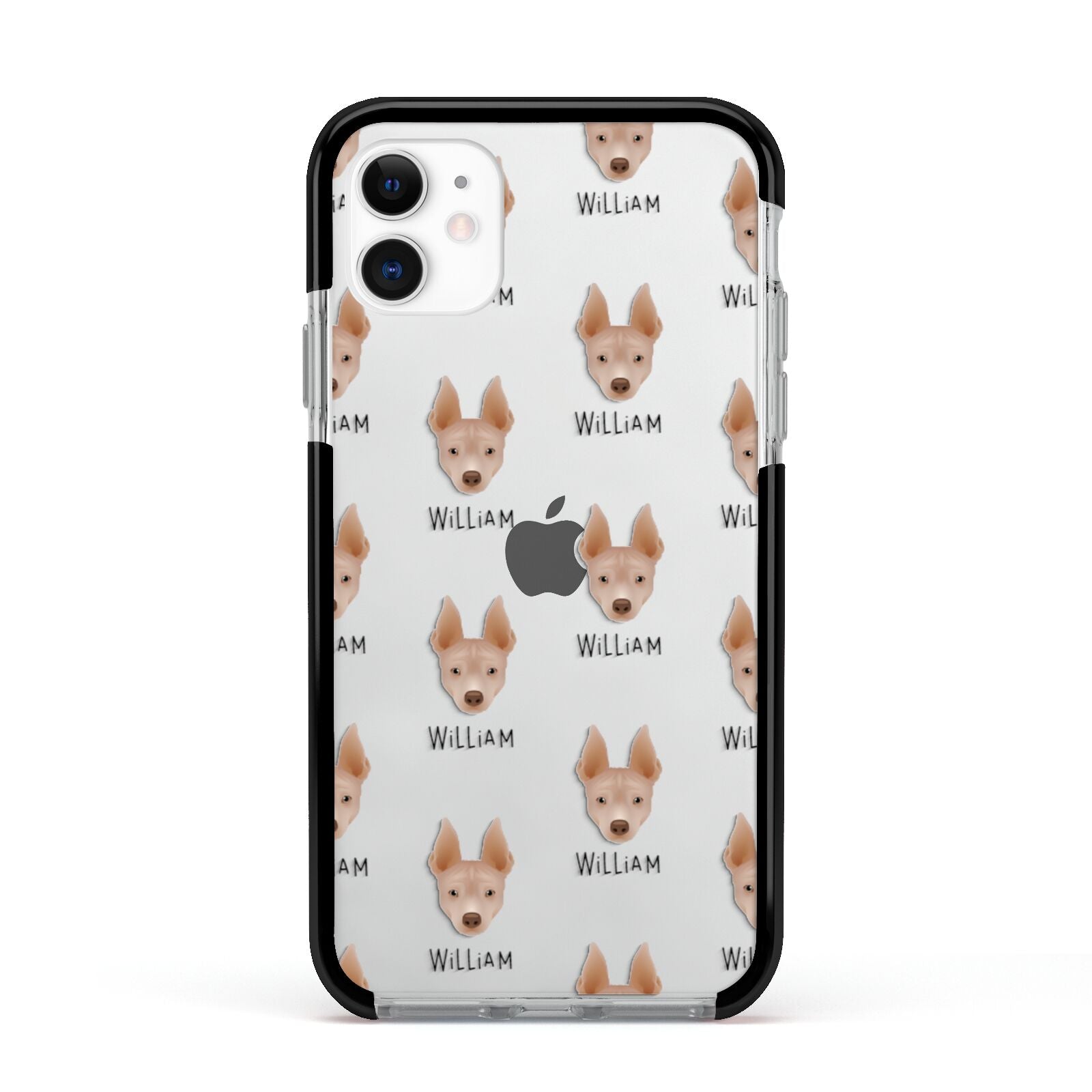 American Hairless Terrier Icon with Name Apple iPhone 11 in White with Black Impact Case