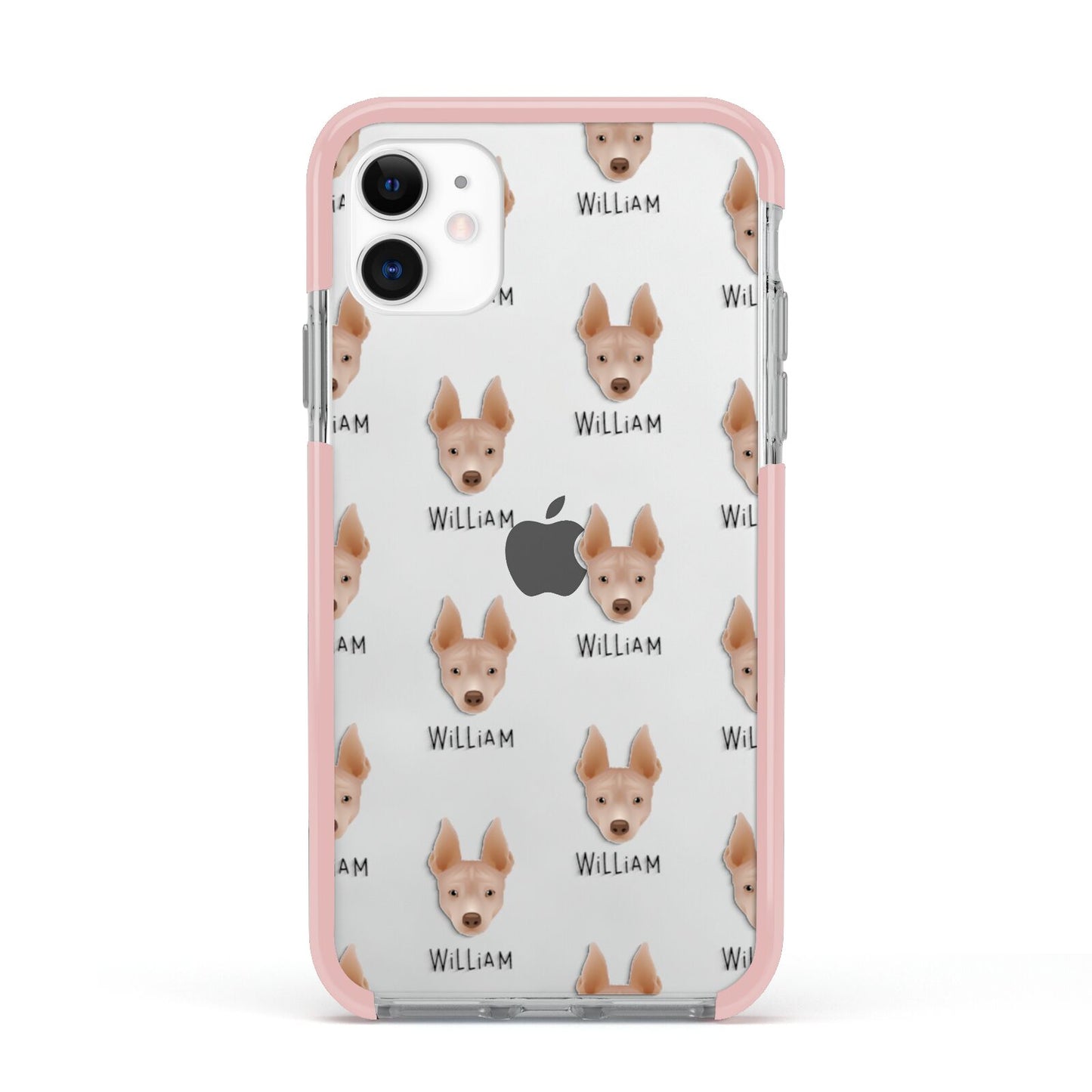 American Hairless Terrier Icon with Name Apple iPhone 11 in White with Pink Impact Case