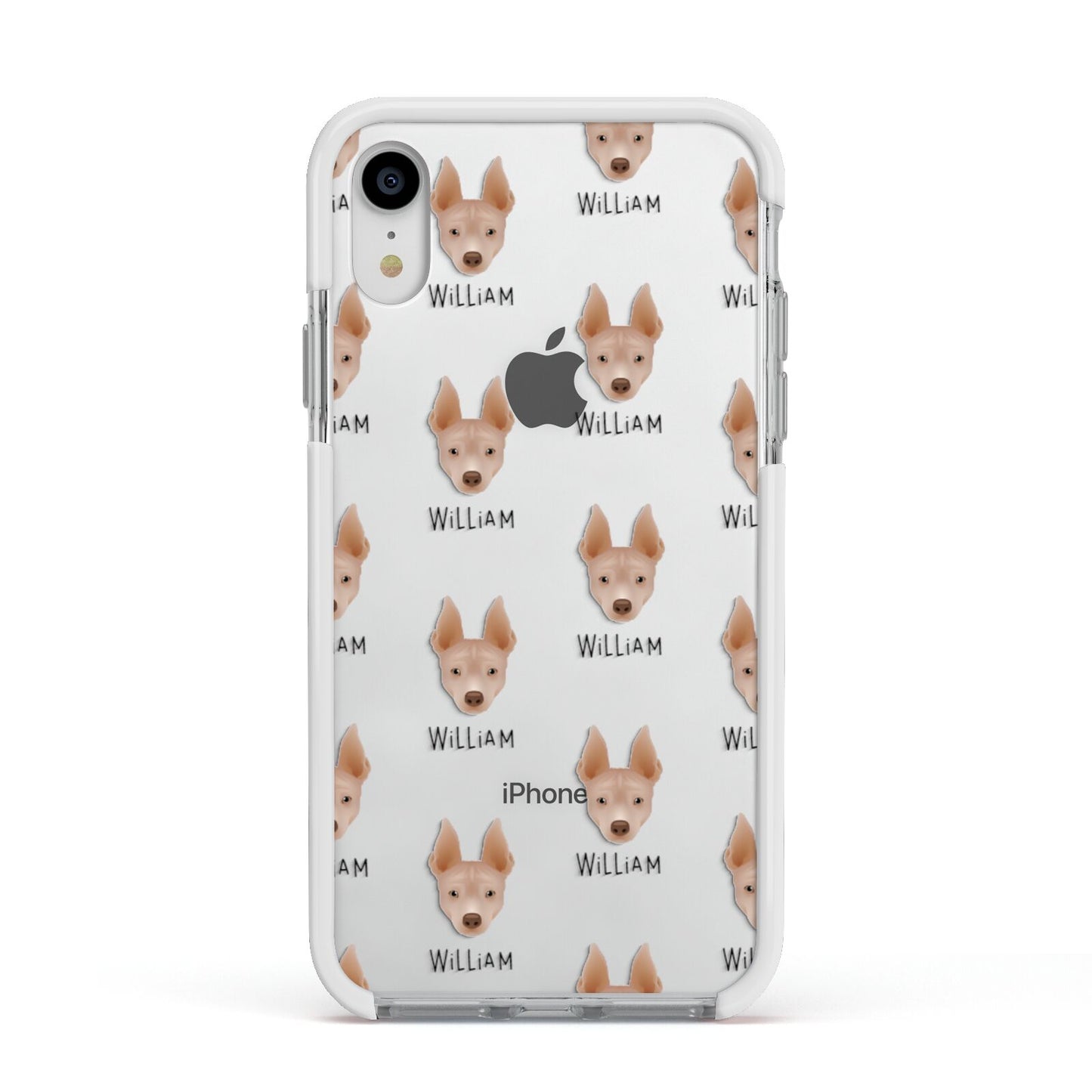 American Hairless Terrier Icon with Name Apple iPhone XR Impact Case White Edge on Silver Phone