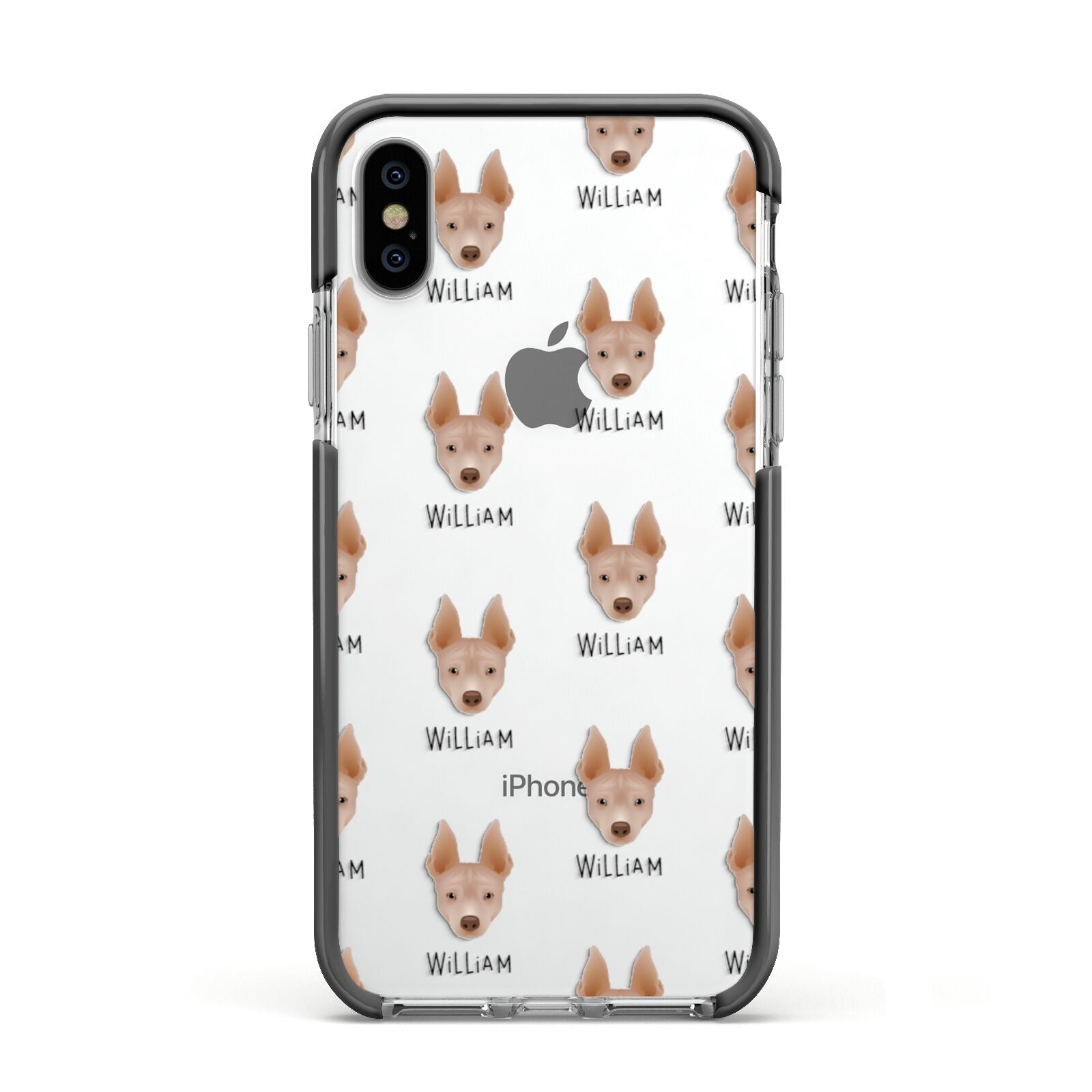American Hairless Terrier Icon with Name Apple iPhone Xs Impact Case Black Edge on Silver Phone