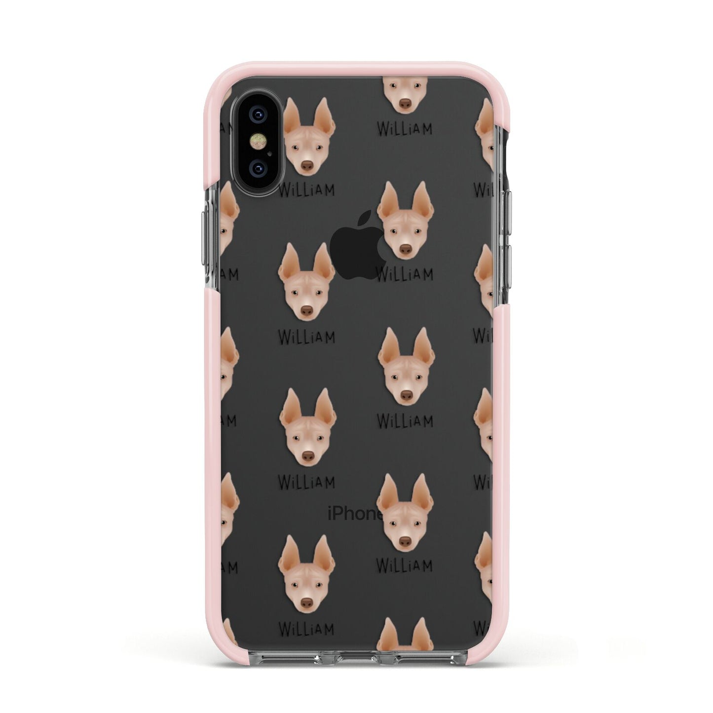 American Hairless Terrier Icon with Name Apple iPhone Xs Impact Case Pink Edge on Black Phone