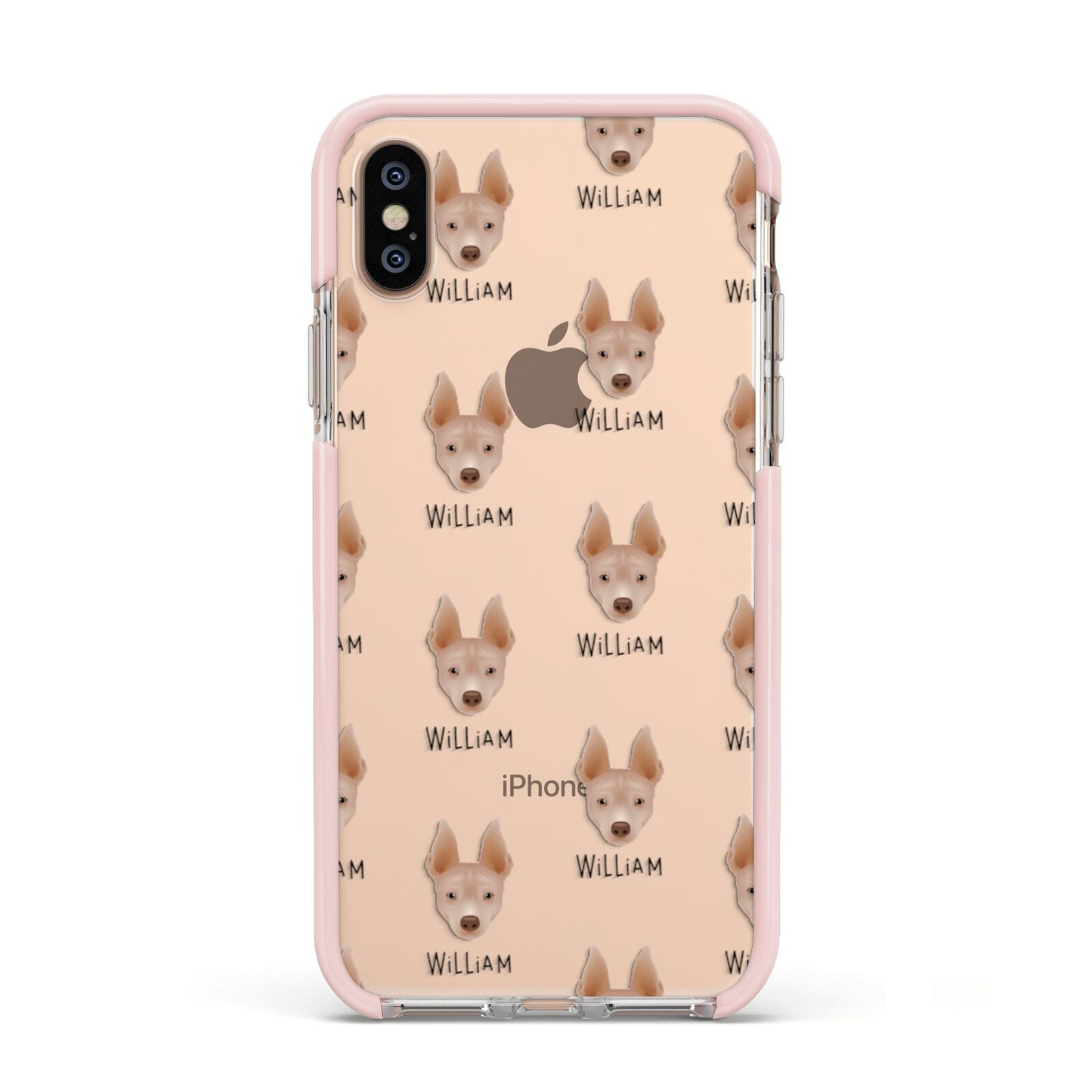 American Hairless Terrier Icon with Name Apple iPhone Xs Impact Case Pink Edge on Gold Phone