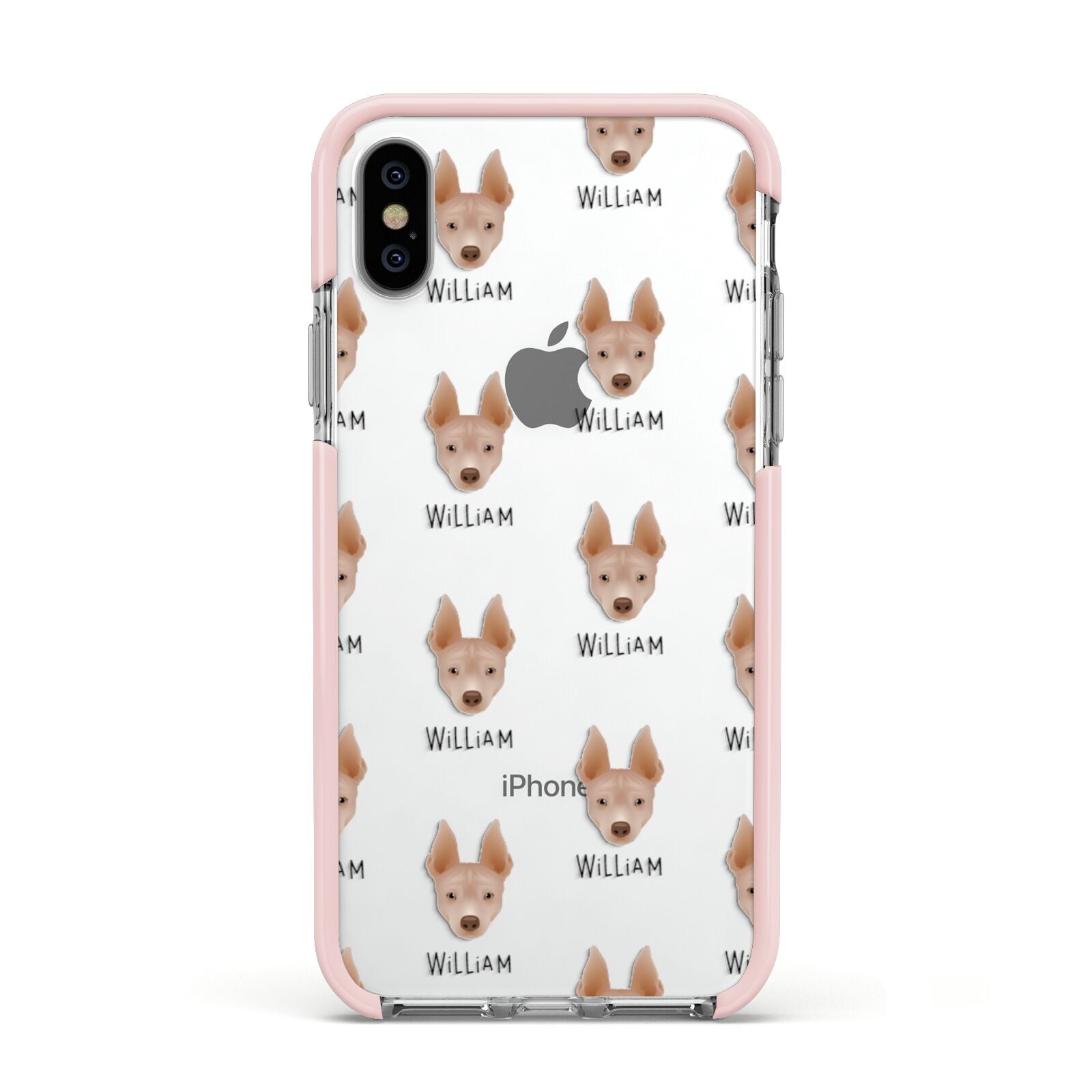 American Hairless Terrier Icon with Name Apple iPhone Xs Impact Case Pink Edge on Silver Phone