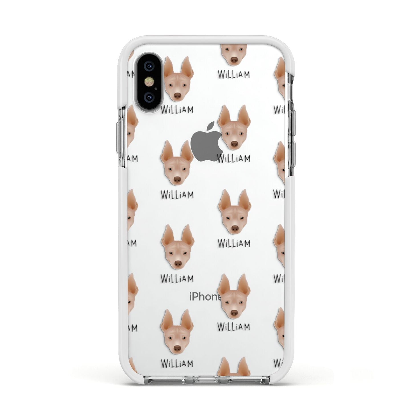 American Hairless Terrier Icon with Name Apple iPhone Xs Impact Case White Edge on Silver Phone
