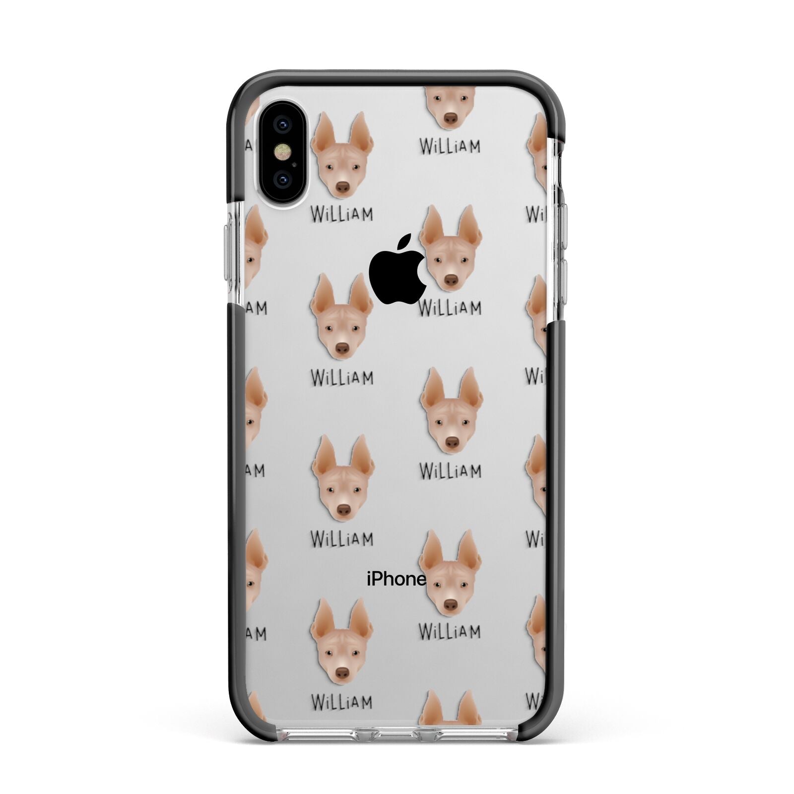 American Hairless Terrier Icon with Name Apple iPhone Xs Max Impact Case Black Edge on Silver Phone