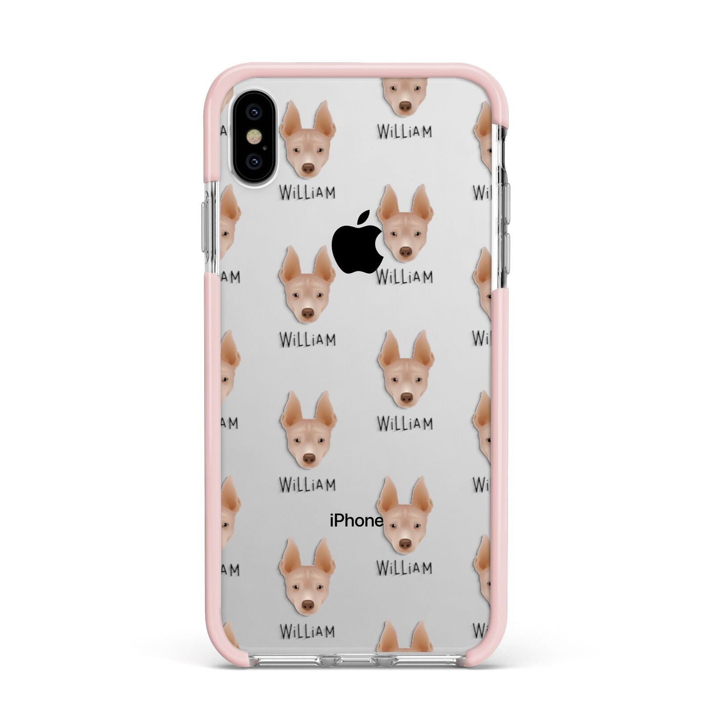 American Hairless Terrier Icon with Name Apple iPhone Xs Max Impact Case Pink Edge on Silver Phone