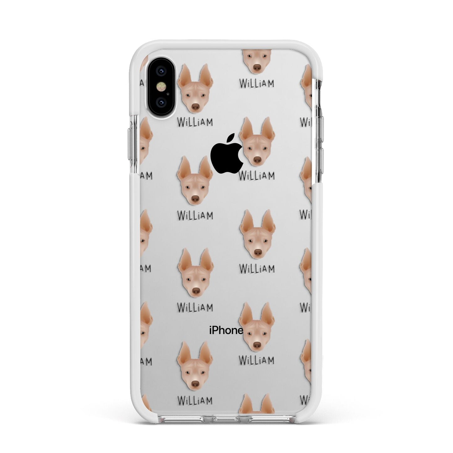 American Hairless Terrier Icon with Name Apple iPhone Xs Max Impact Case White Edge on Silver Phone