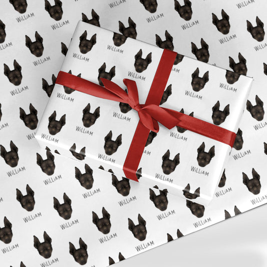American Hairless Terrier Icon with Name Custom Wrapping Paper