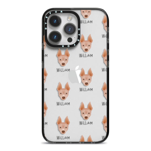 American Hairless Terrier Icon with Name iPhone 14 Pro Max Black Impact Case on Silver phone