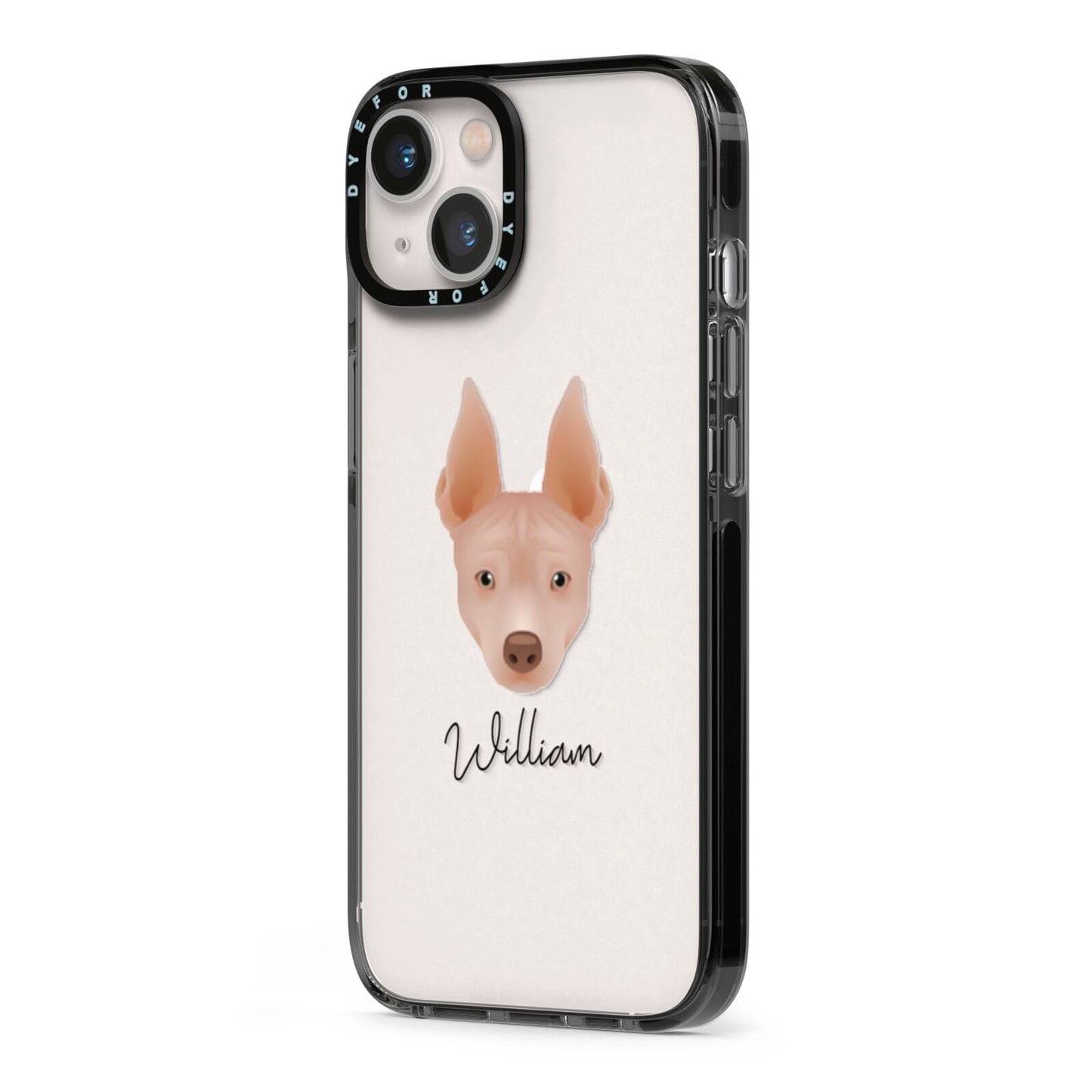 American Hairless Terrier Personalised iPhone 13 Black Impact Case Side Angle on Silver phone
