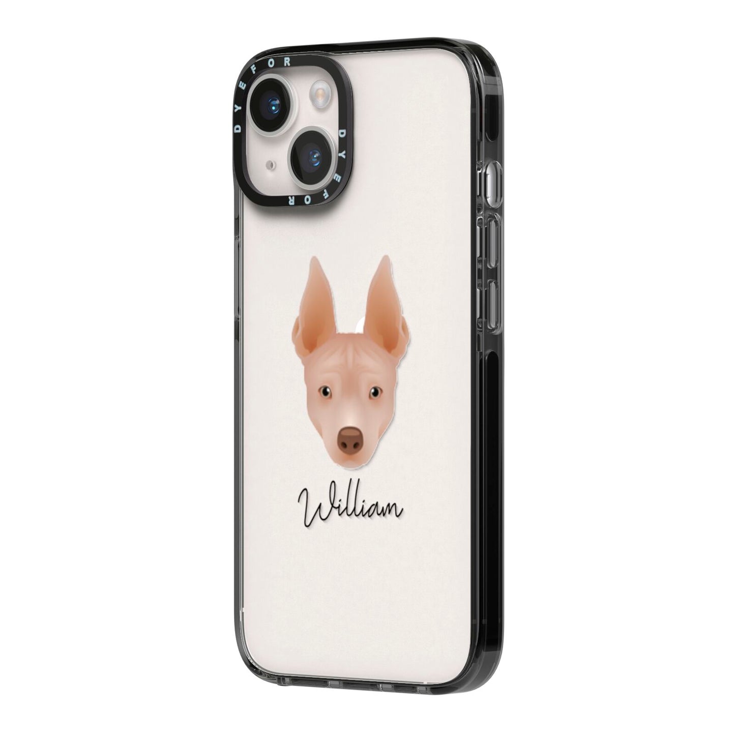 American Hairless Terrier Personalised iPhone 14 Black Impact Case Side Angle on Silver phone
