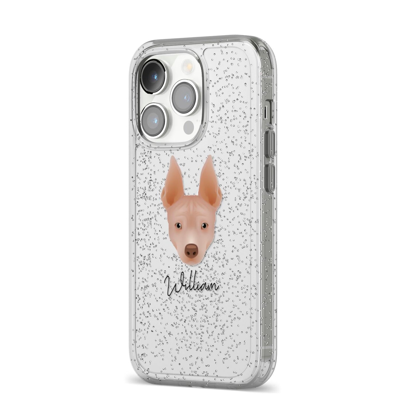 American Hairless Terrier Personalised iPhone 14 Pro Glitter Tough Case Silver Angled Image