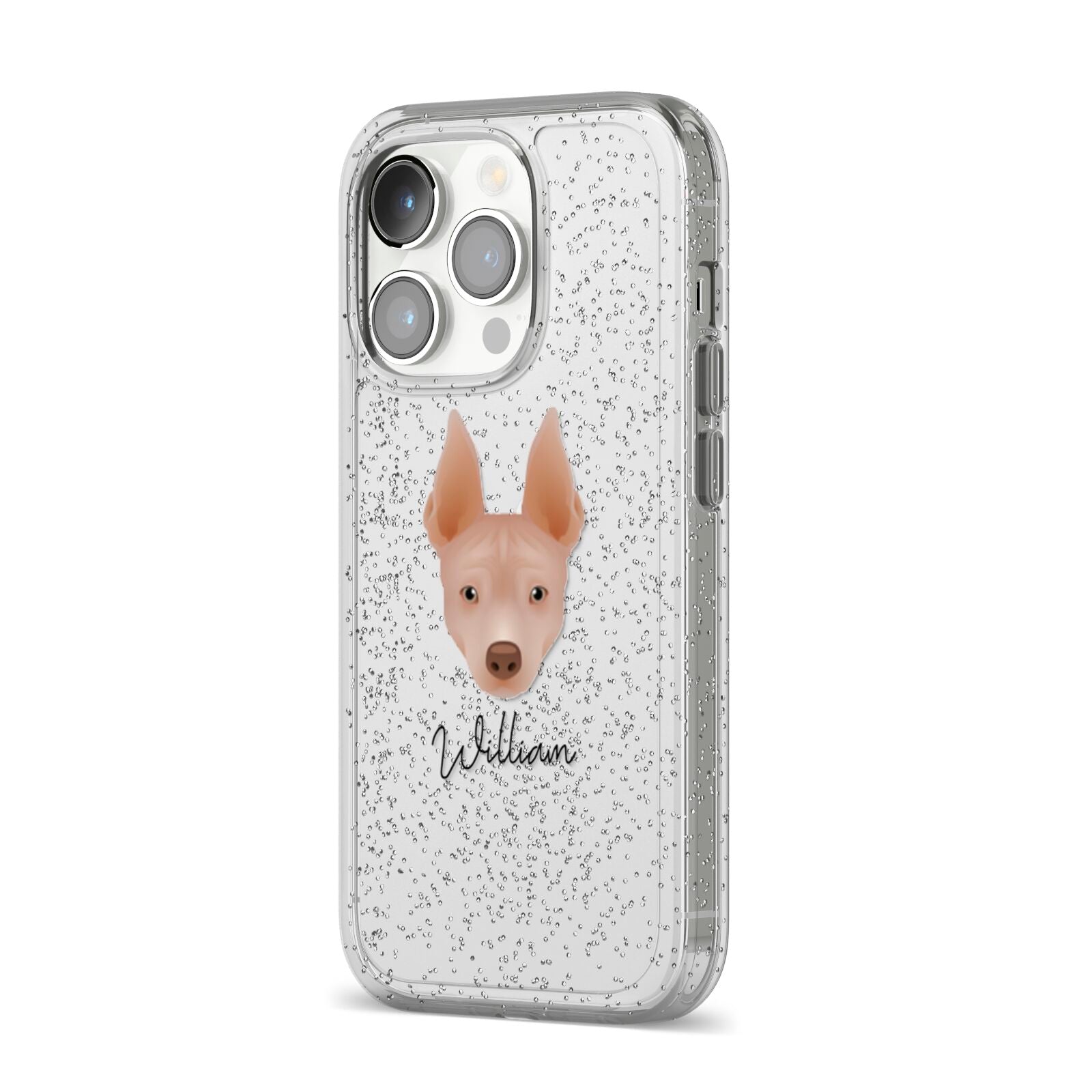 American Hairless Terrier Personalised iPhone 14 Pro Glitter Tough Case Silver Angled Image