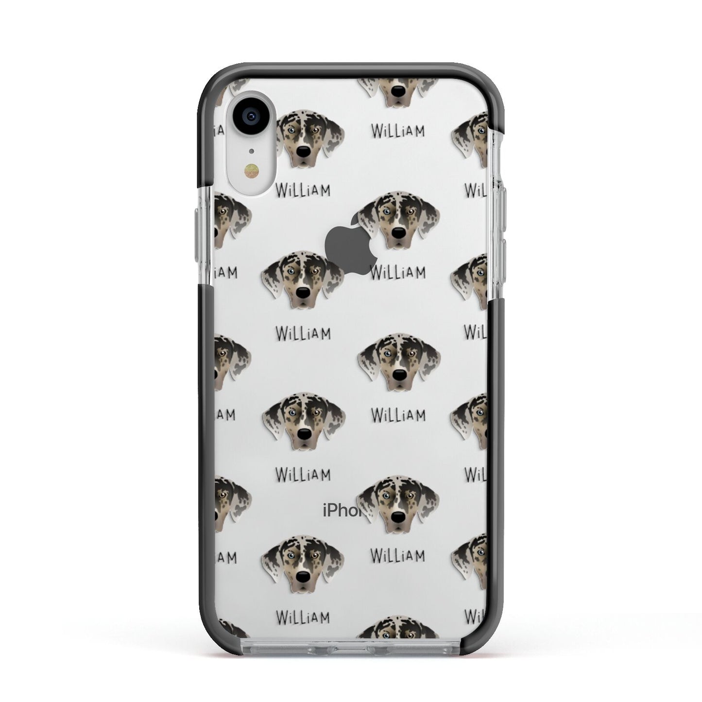 American Leopard Hound Icon with Name Apple iPhone XR Impact Case Black Edge on Silver Phone
