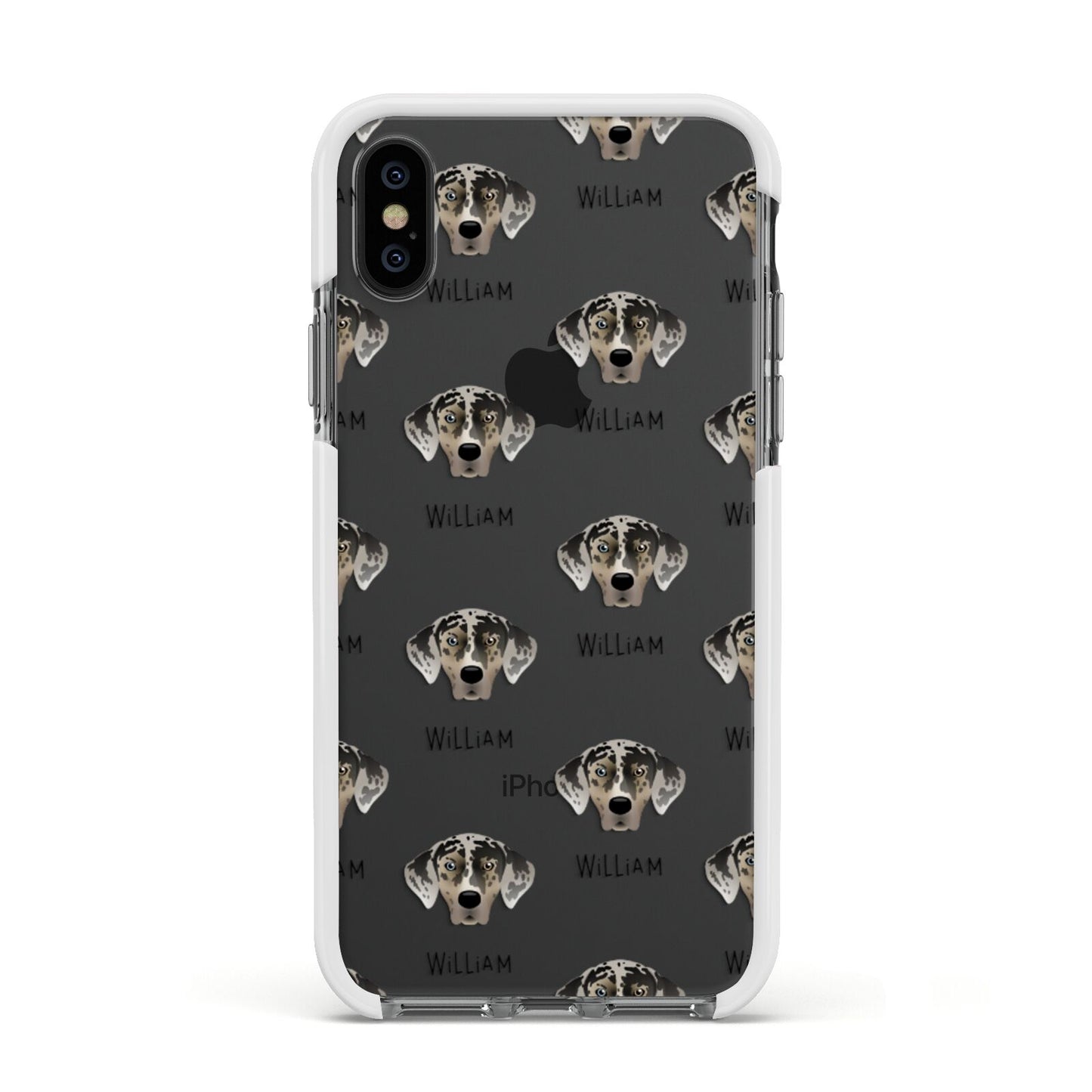 American Leopard Hound Icon with Name Apple iPhone Xs Impact Case White Edge on Black Phone