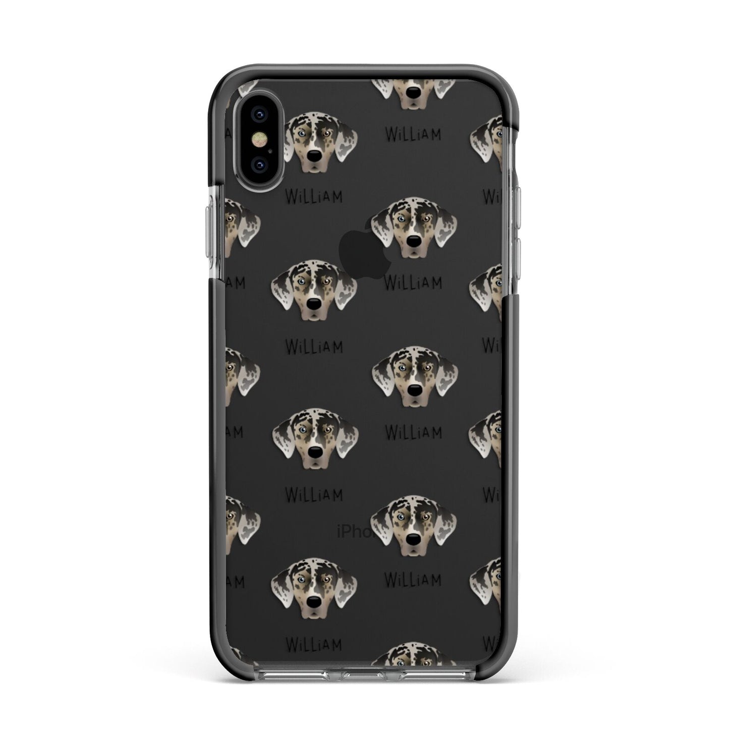 American Leopard Hound Icon with Name Apple iPhone Xs Max Impact Case Black Edge on Black Phone