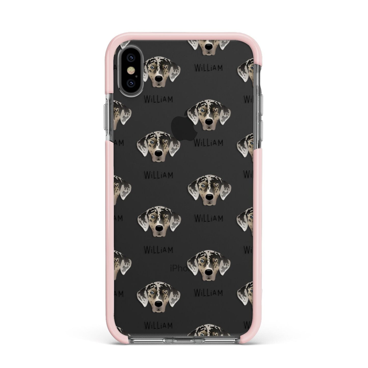 American Leopard Hound Icon with Name Apple iPhone Xs Max Impact Case Pink Edge on Black Phone