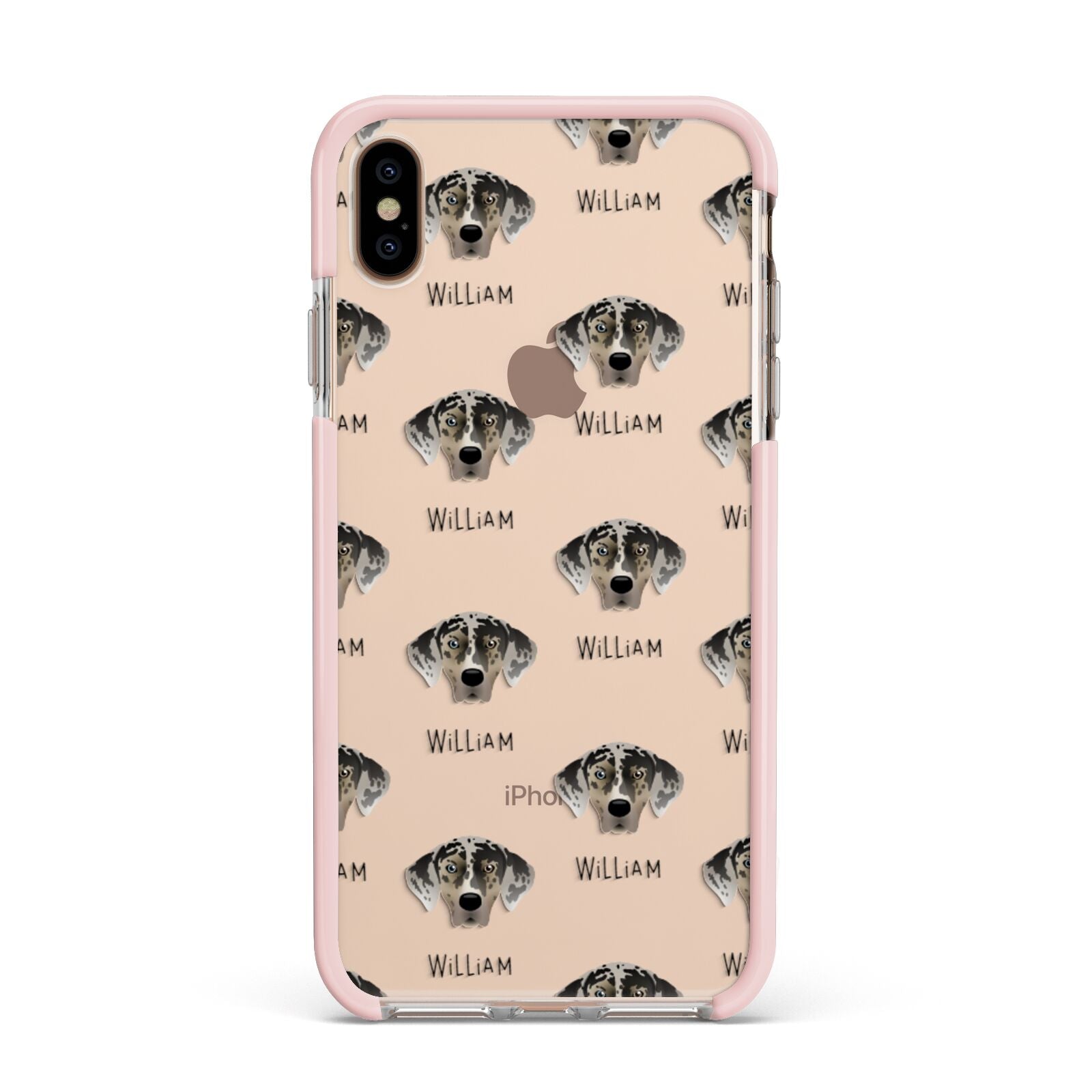 American Leopard Hound Icon with Name Apple iPhone Xs Max Impact Case Pink Edge on Gold Phone