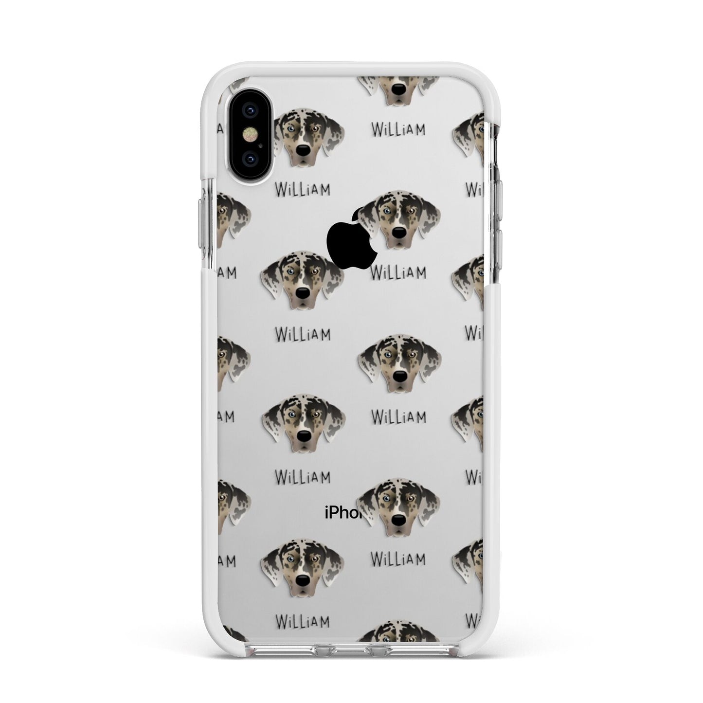 American Leopard Hound Icon with Name Apple iPhone Xs Max Impact Case White Edge on Silver Phone